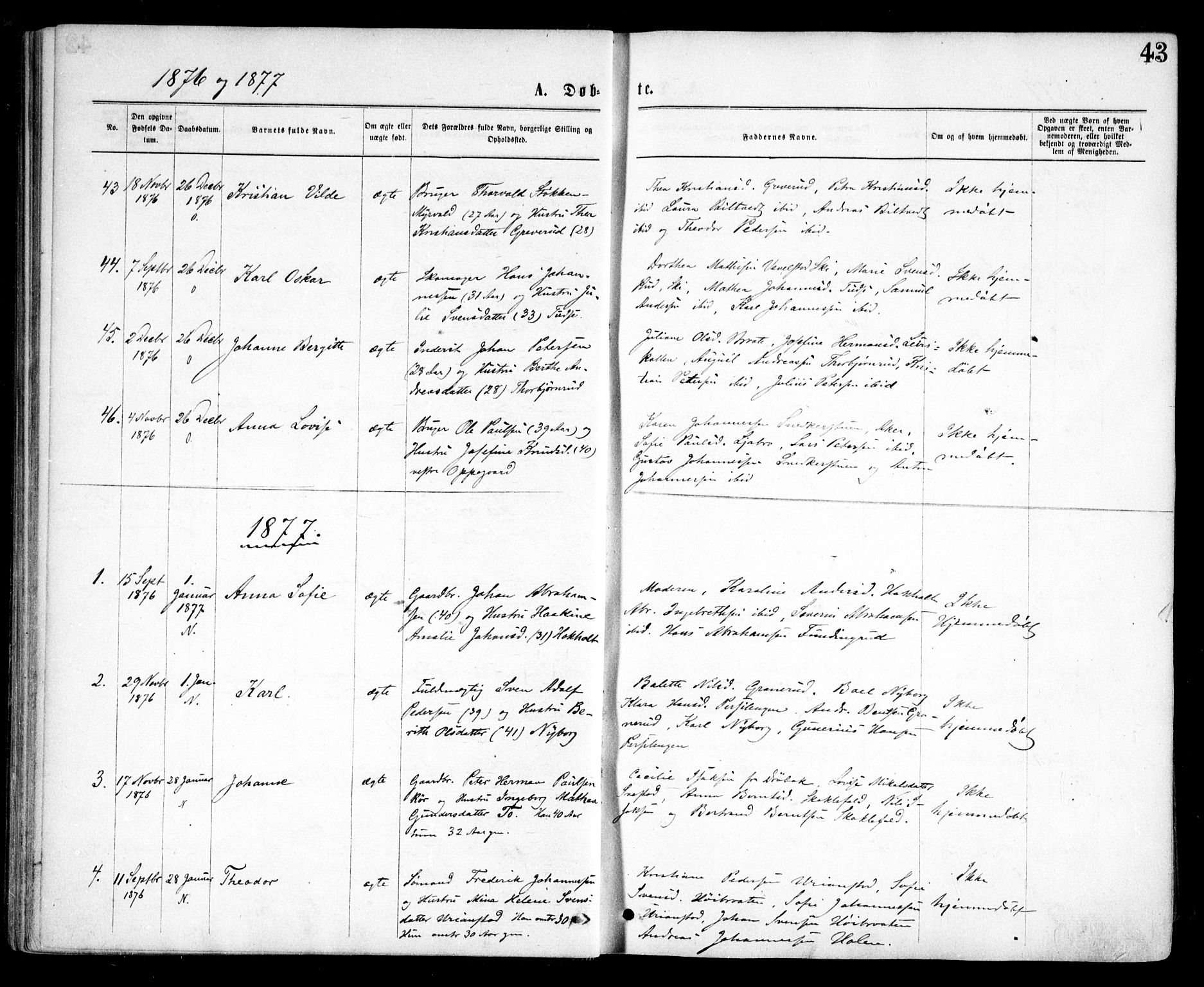 Nesodden prestekontor Kirkebøker, AV/SAO-A-10013/F/Fa/L0008: Ministerialbok nr. I 8, 1869-1879, s. 43