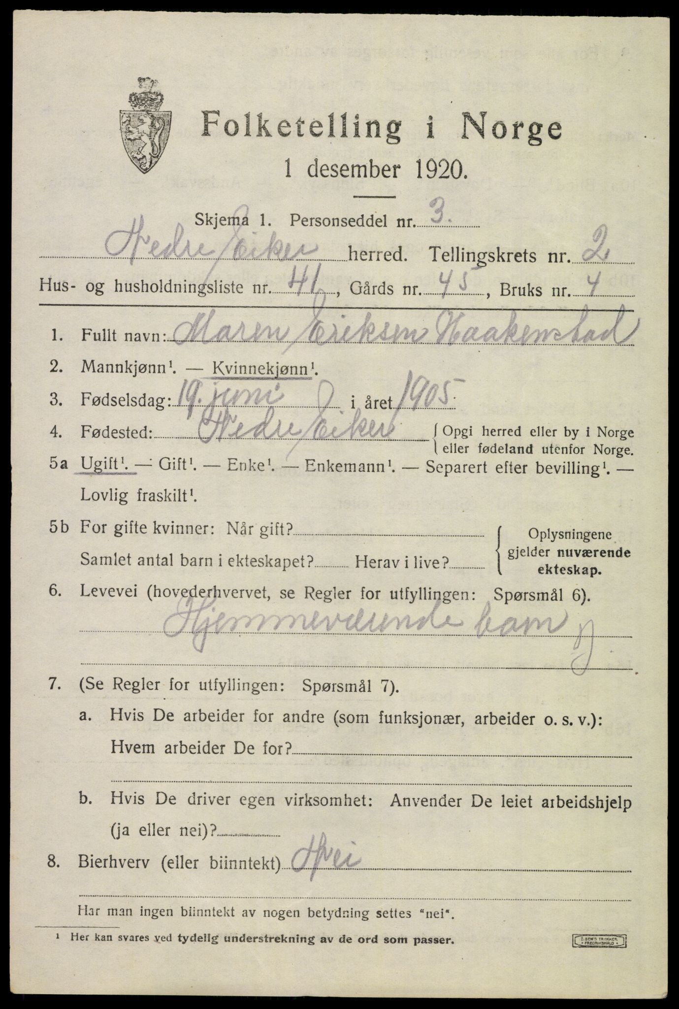 SAKO, Folketelling 1920 for 0625 Nedre Eiker herred, 1920, s. 4113