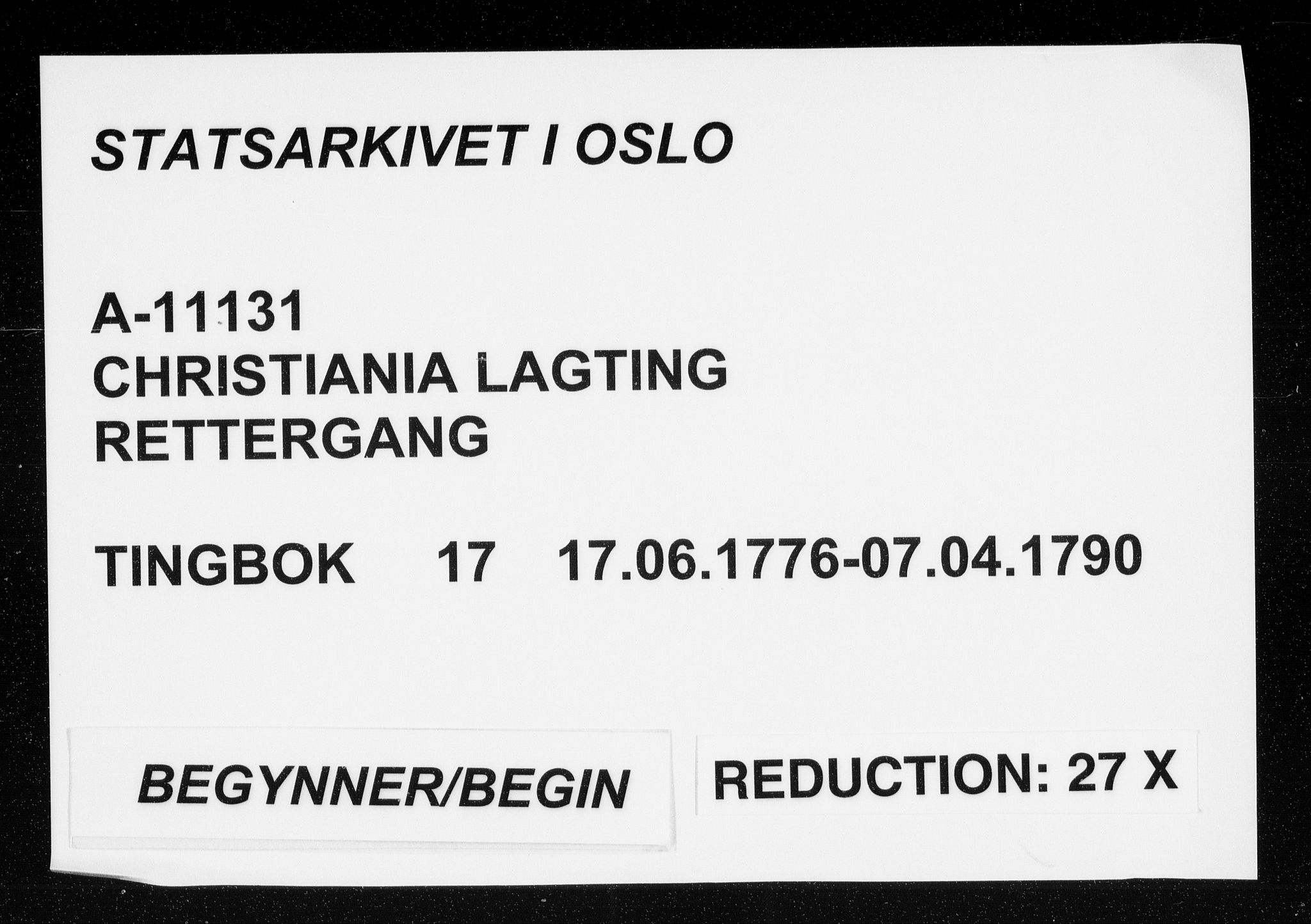 Christiania lagting, SAO/A-11131/F/Fa/L0017: Tingbok, 1776-1790