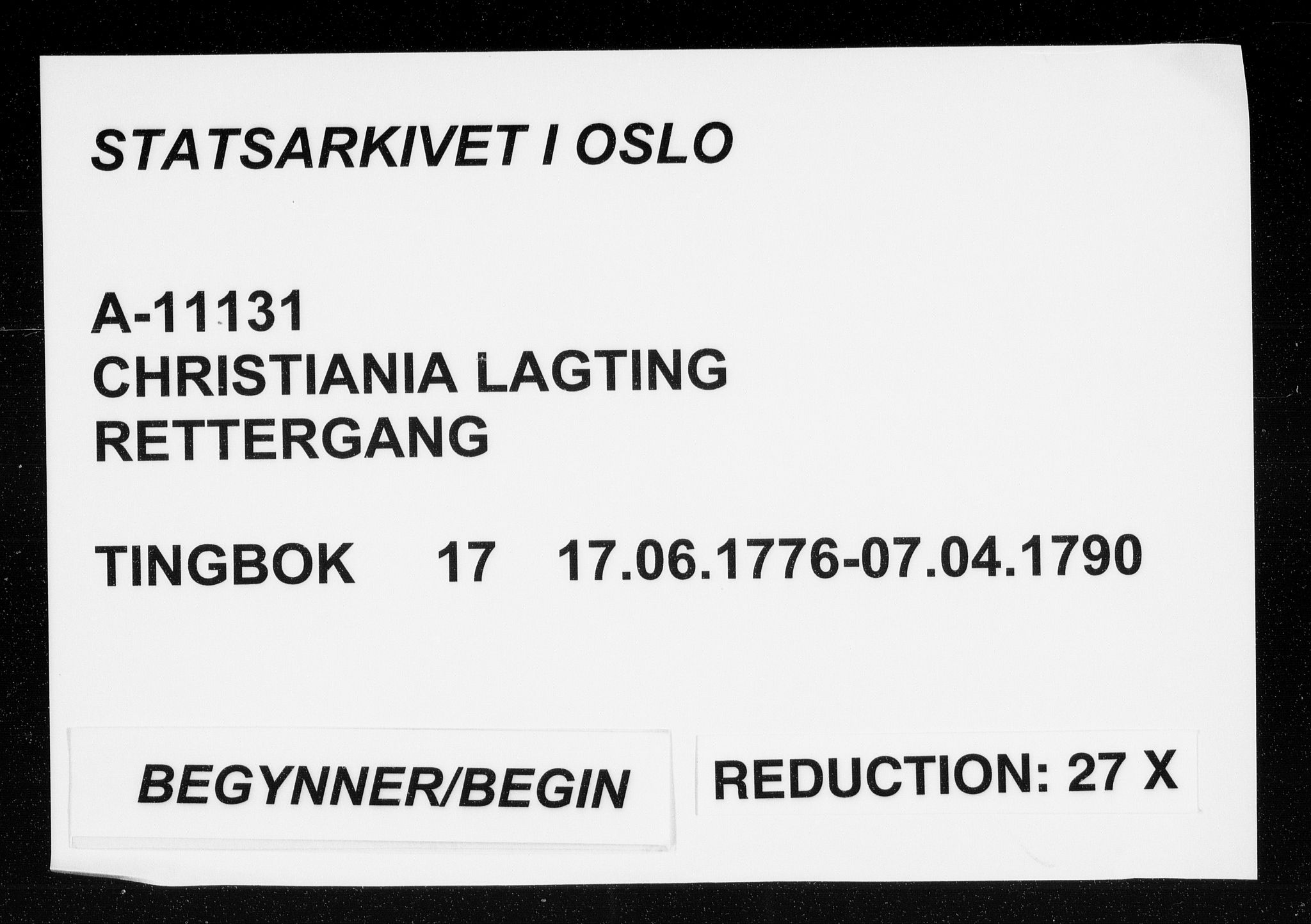 Christiania lagting, AV/SAO-A-11131/F/Fa/L0017: Tingbok, 1776-1790