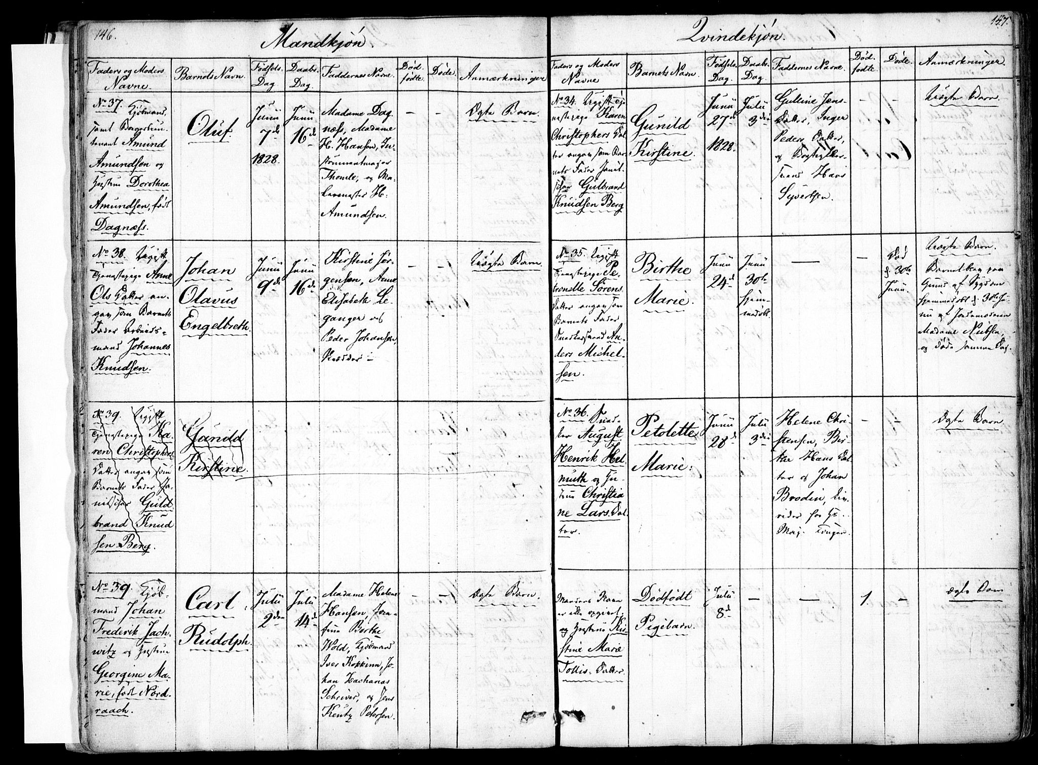 Rikshospitalet prestekontor Kirkebøker, AV/SAO-A-10309b/F/L0001: Ministerialbok nr. 1, 1818-1832, s. 146-147