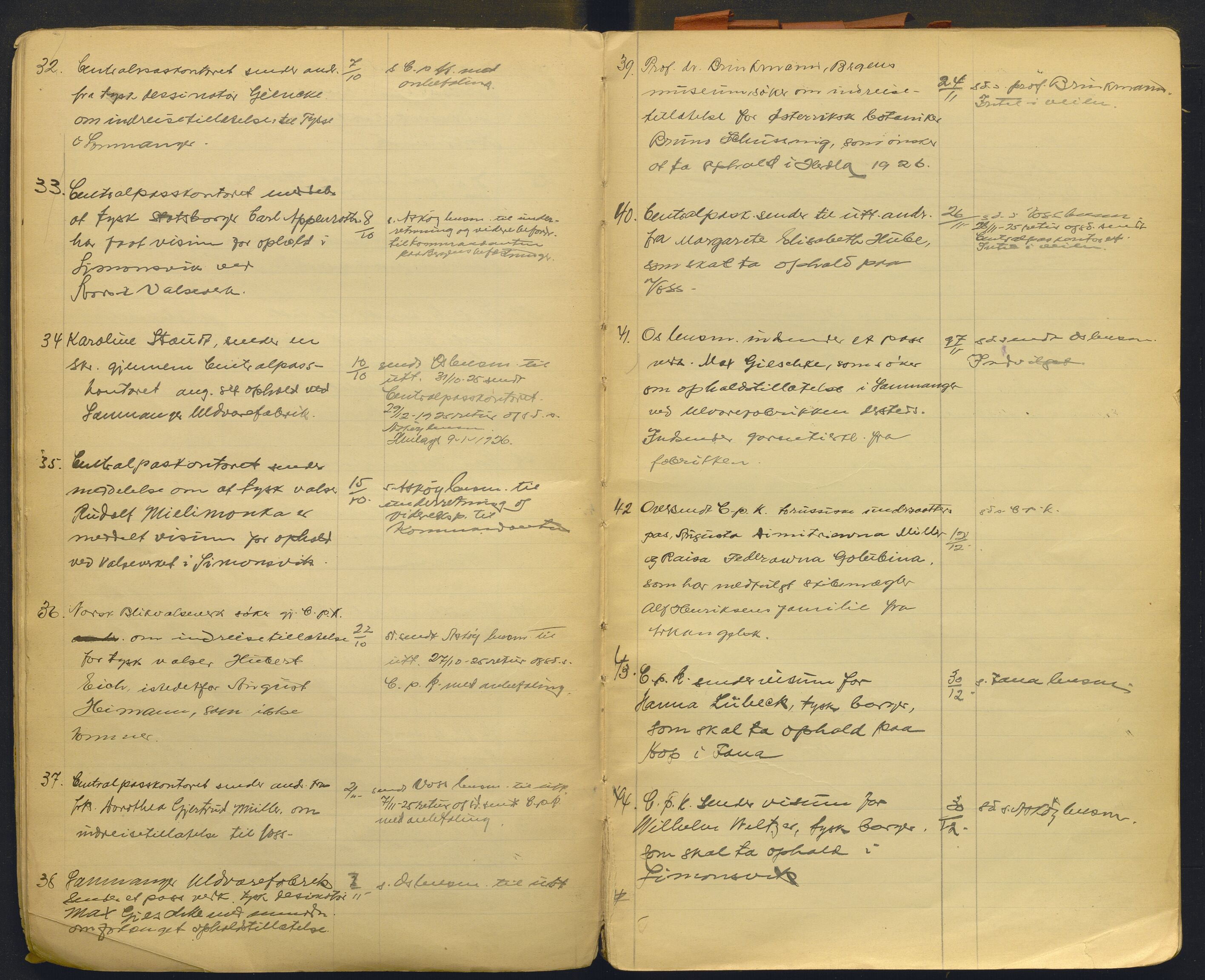 Hordaland politidistrikt, AV/SAB-A-64101/K/Ka/L0001: Brevjournal for framandvesenet (1921-1926) og framandsakjournal med register (1929-1937), 1921-1937