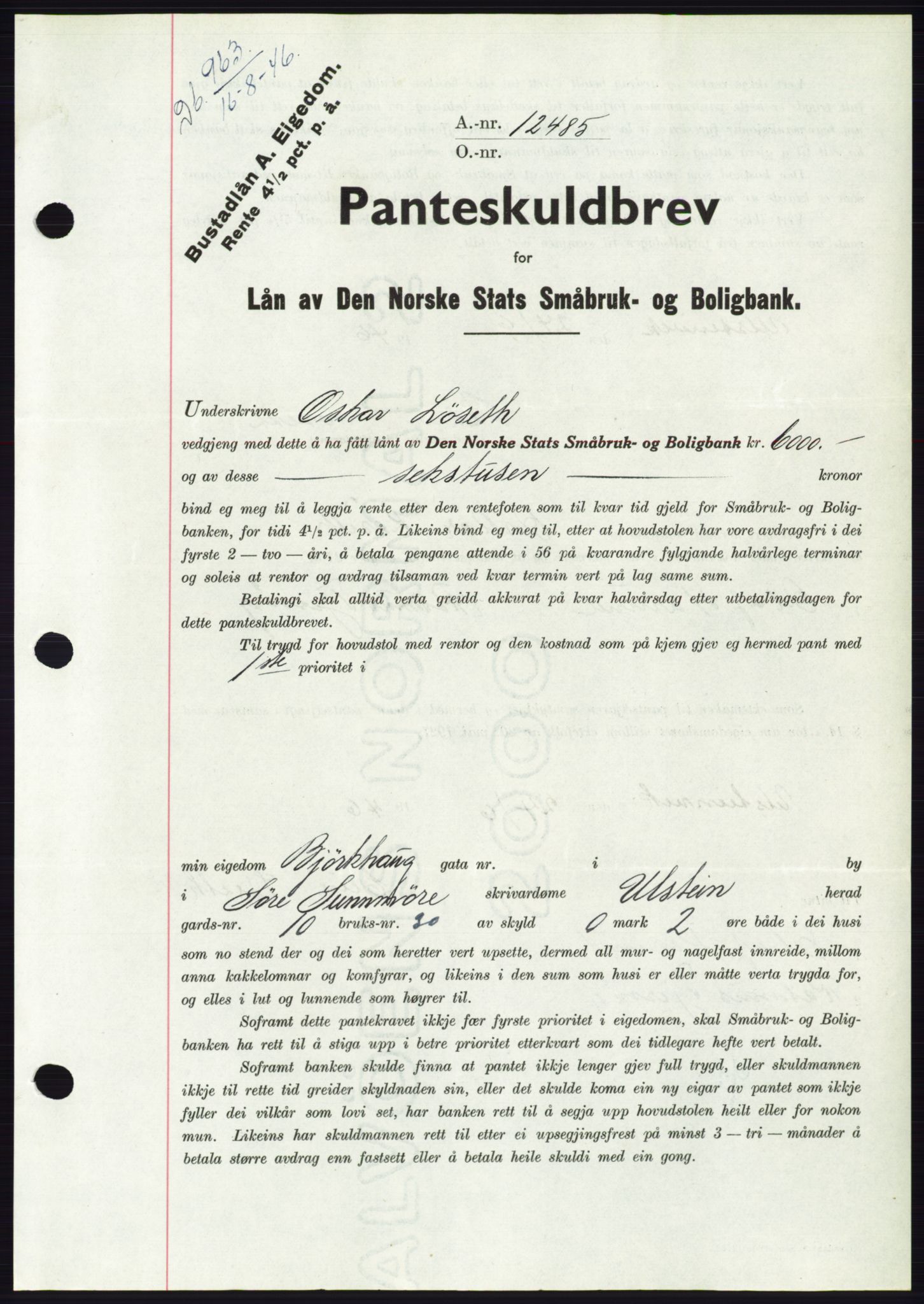 Søre Sunnmøre sorenskriveri, AV/SAT-A-4122/1/2/2C/L0114: Pantebok nr. 1-2B, 1943-1947, Dagboknr: 963/1946