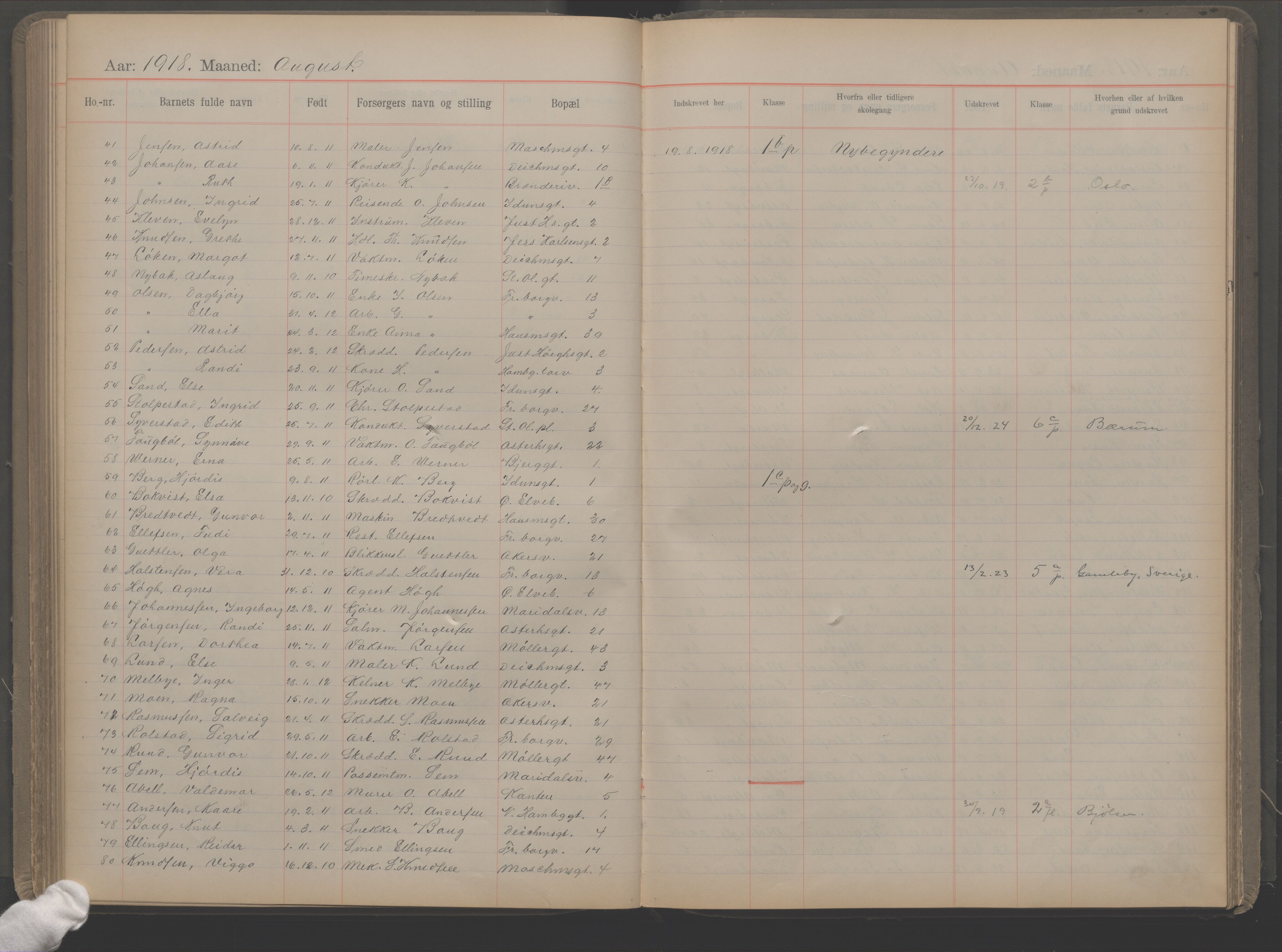 Møllergata skole, OBA/A-20129/F/Fa/L0002: Ut-/innskrivningsprotokoll, 1907-1932, s. 133