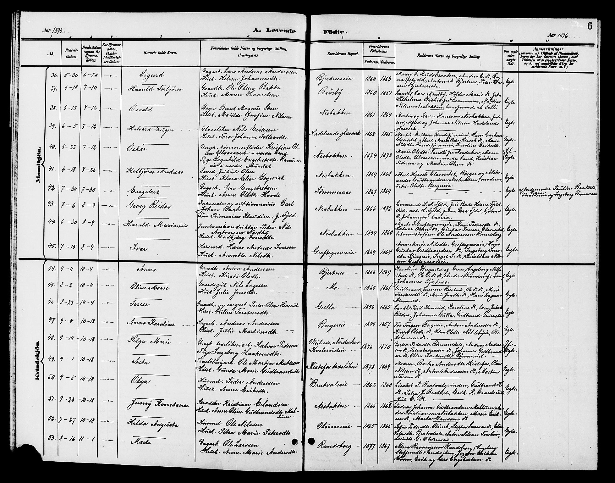 Jevnaker prestekontor, AV/SAH-PREST-116/H/Ha/Hab/L0002: Klokkerbok nr. 2, 1896-1906, s. 6