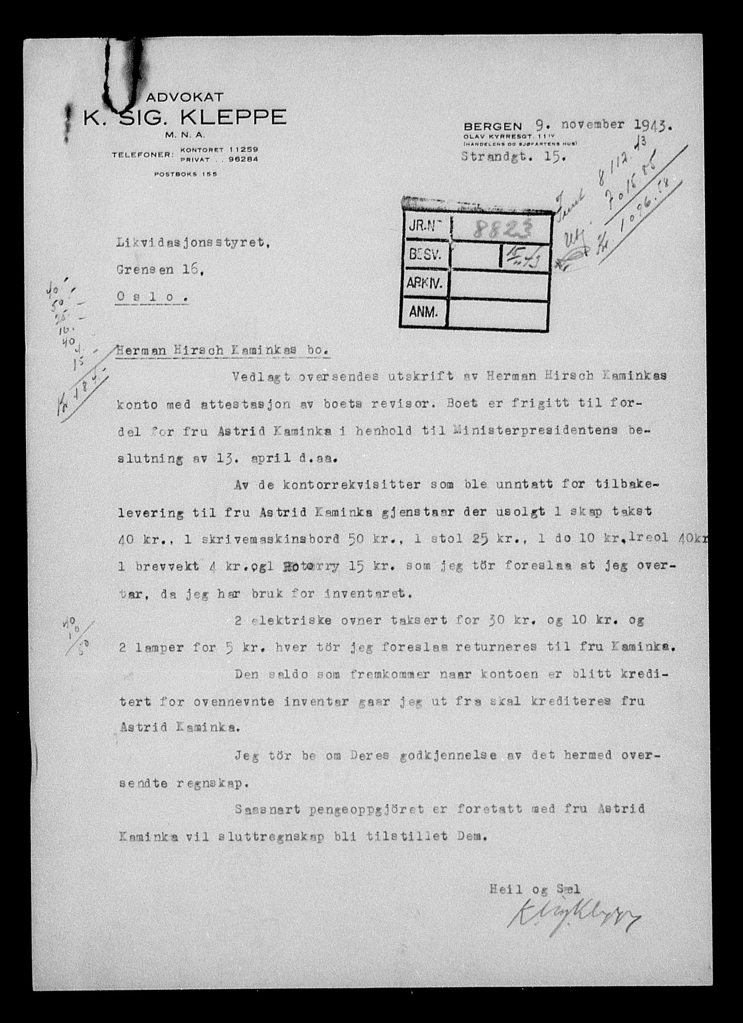 Justisdepartementet, Tilbakeføringskontoret for inndratte formuer, AV/RA-S-1564/H/Hc/Hcd/L1001: --, 1945-1947, s. 189