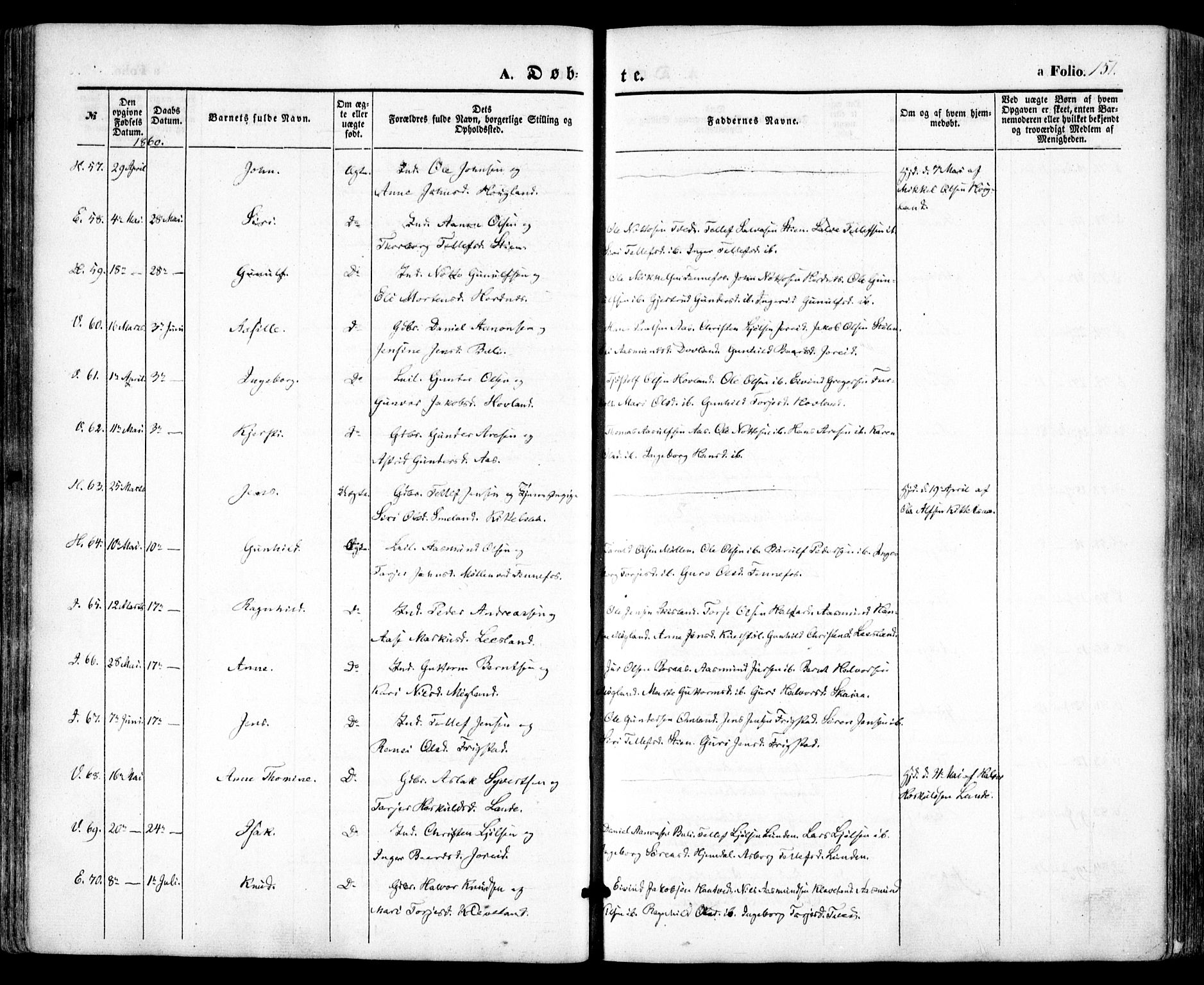 Evje sokneprestkontor, SAK/1111-0008/F/Fa/Faa/L0005: Ministerialbok nr. A 5, 1843-1865, s. 151