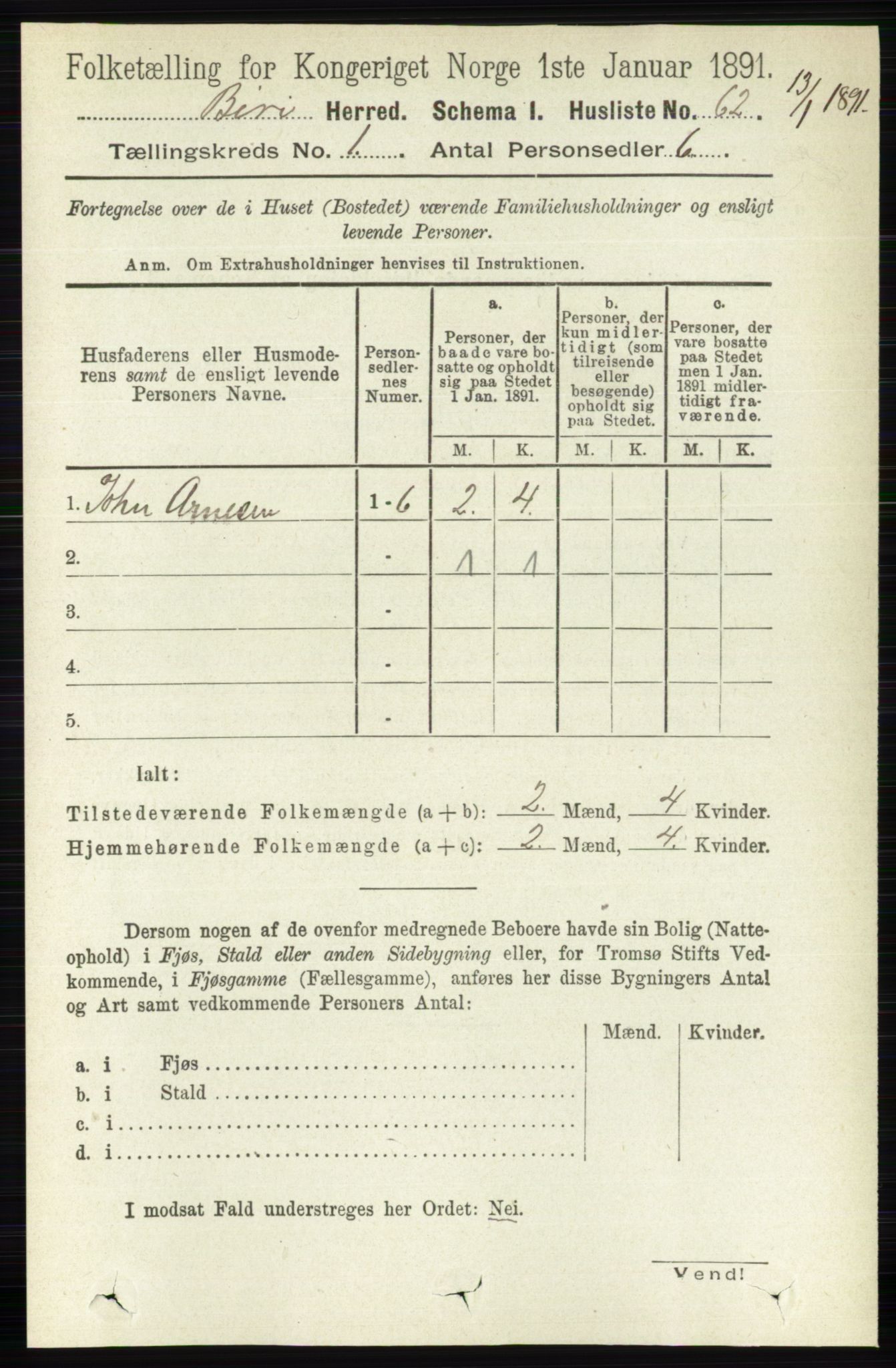 RA, Folketelling 1891 for 0525 Biri herred, 1891, s. 100