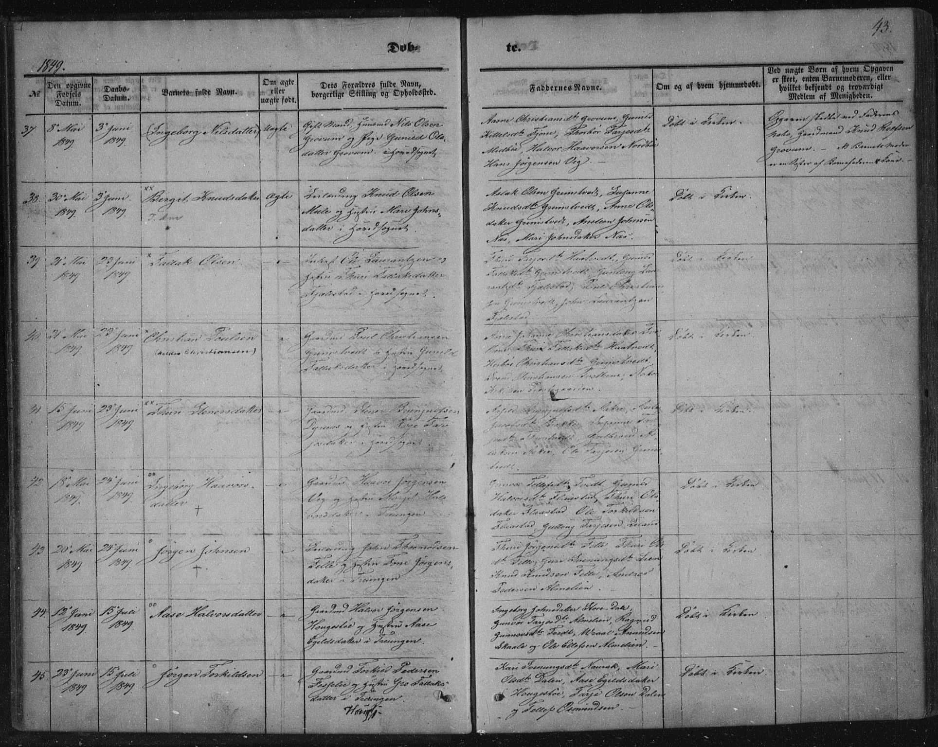 Nissedal kirkebøker, AV/SAKO-A-288/F/Fa/L0003: Ministerialbok nr. I 3, 1846-1870, s. 42-43
