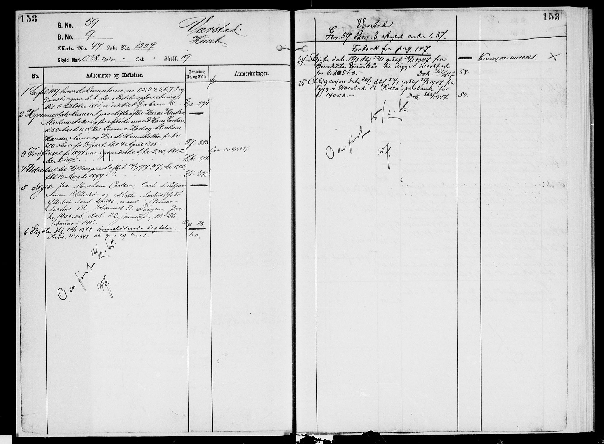 Nedre Telemark sorenskriveri, AV/SAKO-A-135/G/Gb/Gbg/L0003: Panteregister nr. VII 3, s. 153