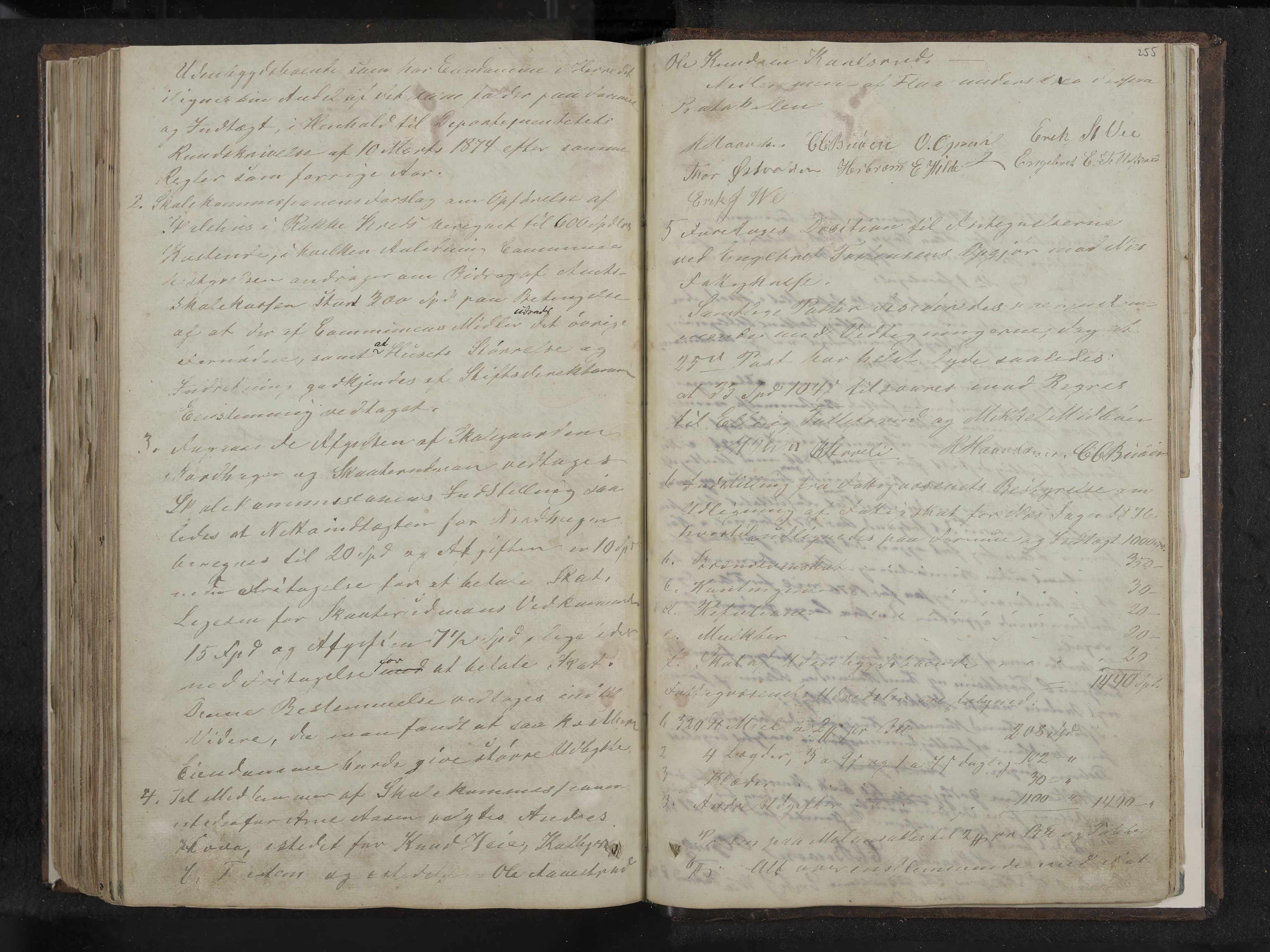 Nes formannskap og sentraladministrasjon, IKAK/0616021-1/A/Aa/L0001: Møtebok med register, 1838-1875, s. 255