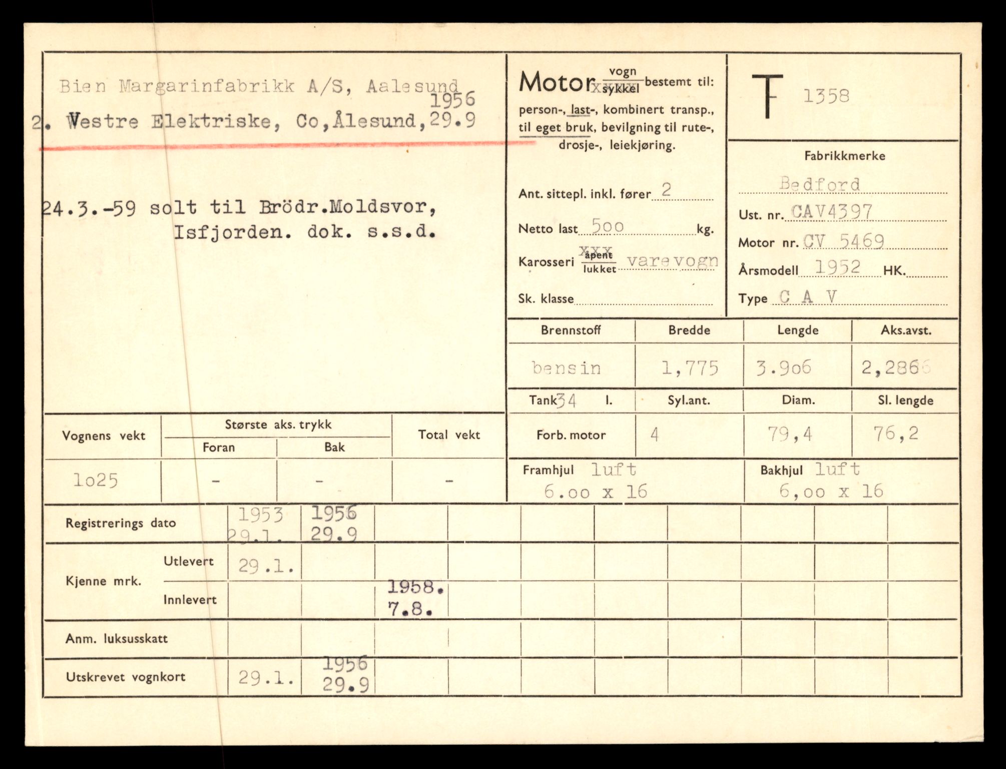 Møre og Romsdal vegkontor - Ålesund trafikkstasjon, AV/SAT-A-4099/F/Fe/L0012: Registreringskort for kjøretøy T 1290 - T 1450, 1927-1998, s. 1496