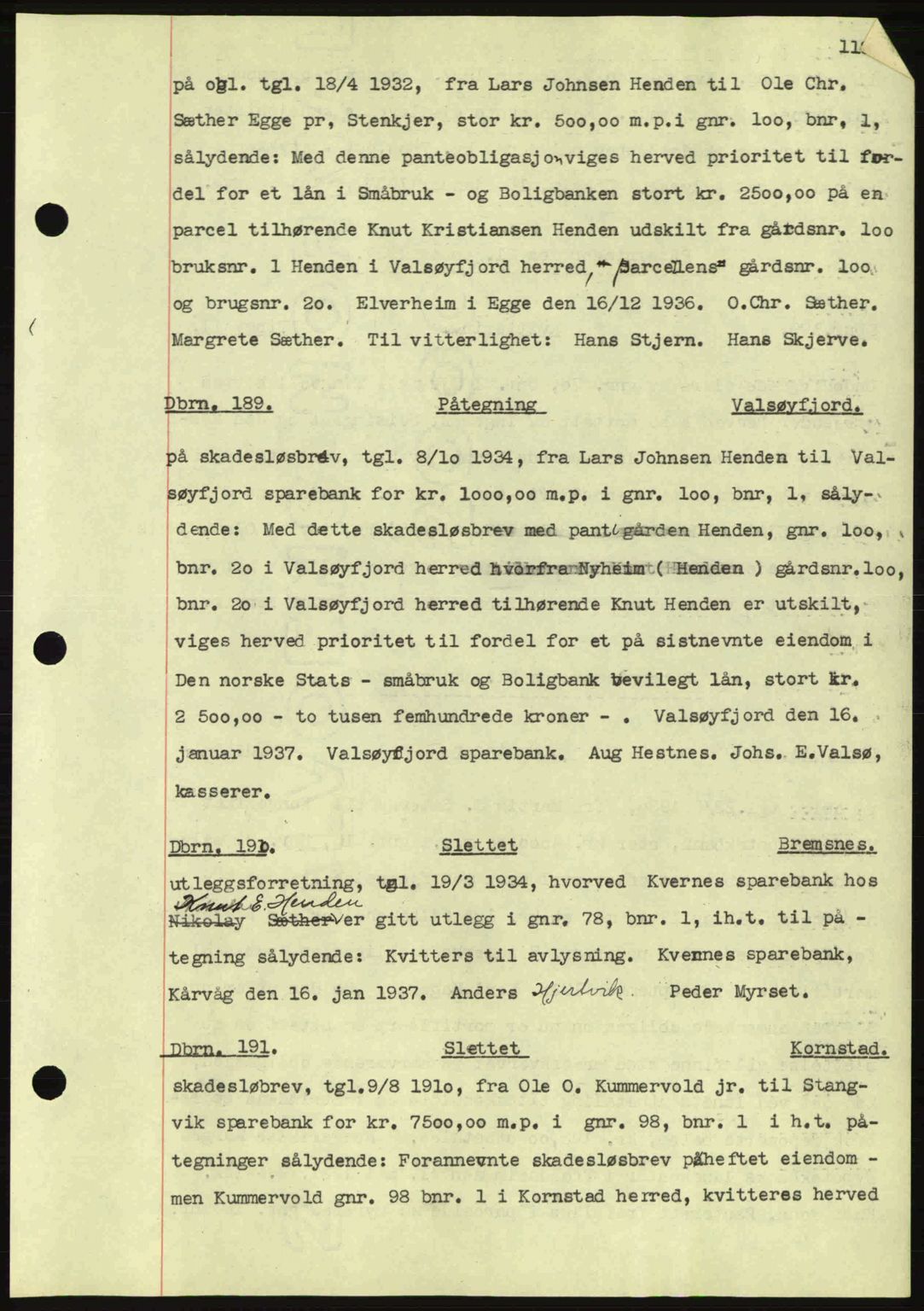 Nordmøre sorenskriveri, SAT/A-4132/1/2/2Ca: Pantebok nr. C80, 1936-1939, Dagboknr: 189/1937