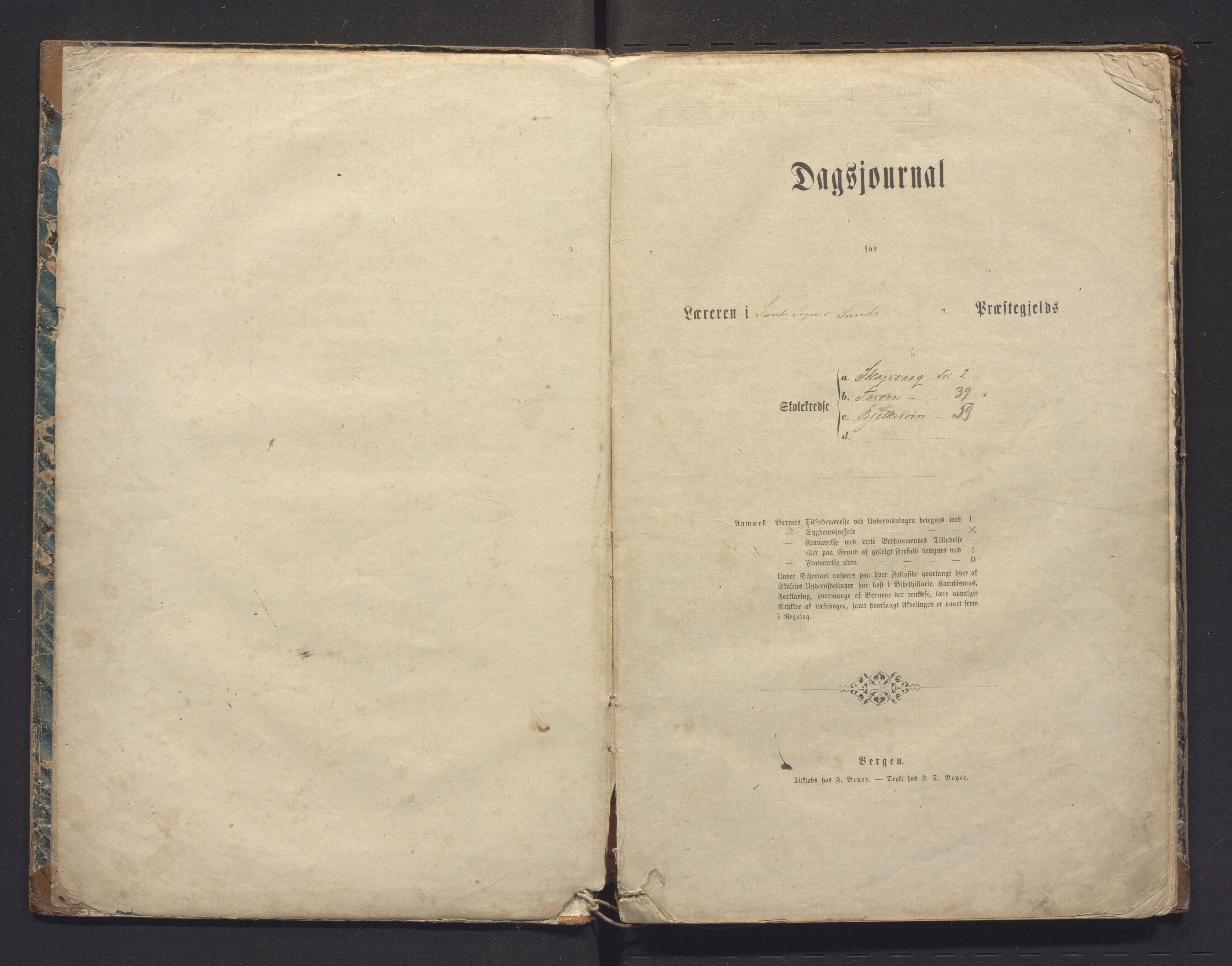 Sund kommune. Barneskulane, IKAH/1245-231/G/Ga/L0010: Dagbok med karakterar for Skogsvåg, Tyssøy og Bjelkarøy skular , 1872-1885