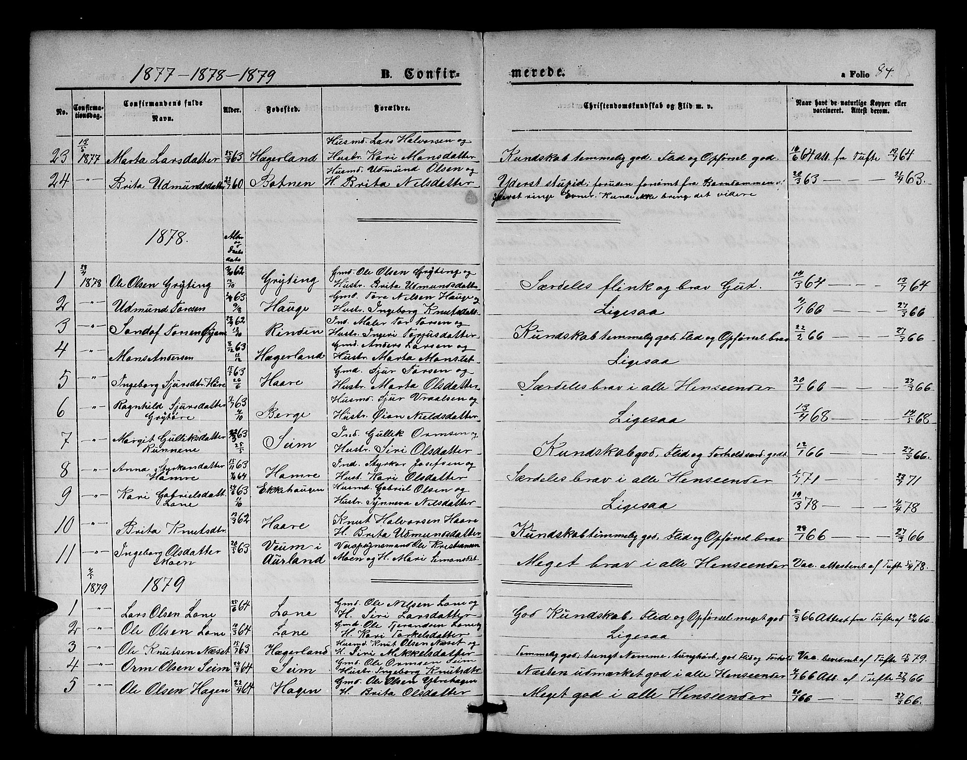 Røldal sokneprestembete, AV/SAB-A-100247: Klokkerbok nr. A 2, 1861-1886, s. 84
