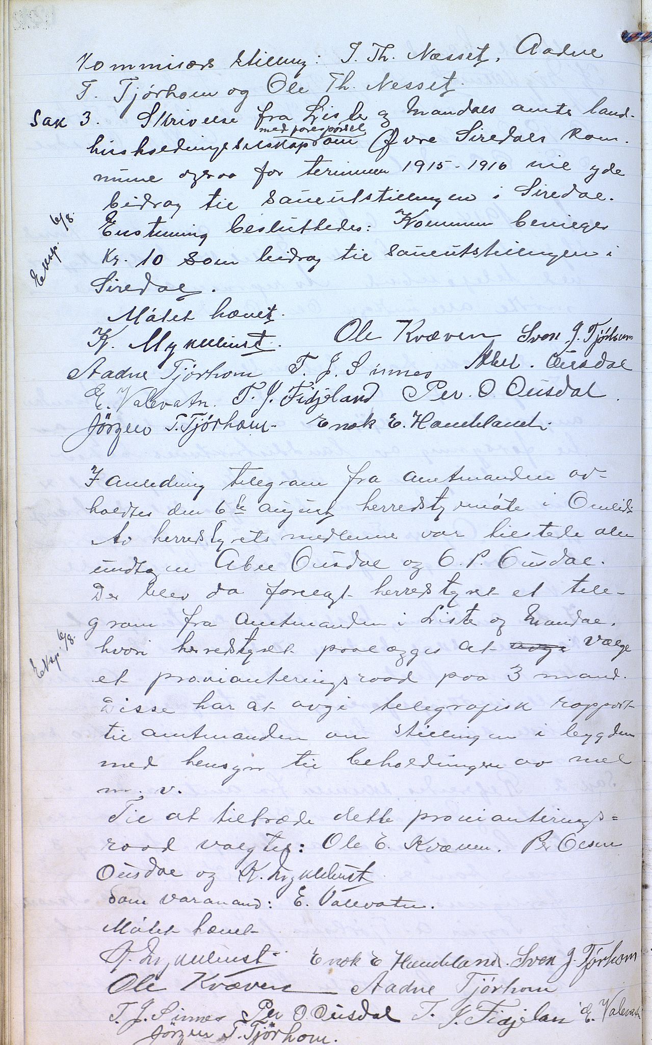 Øvre Sirdal kommune - Formannskapet/Kommunestyret, ARKSOR/1046ØS120/A/L0001: Møtebok (d), 1905-1917, s. 121b