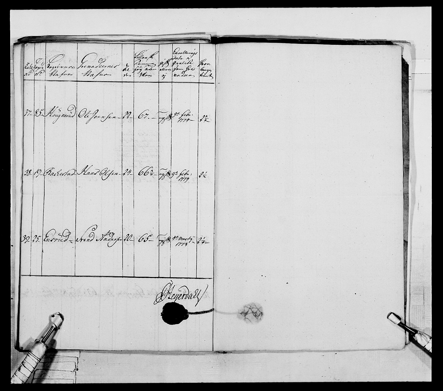 Generalitets- og kommissariatskollegiet, Det kongelige norske kommissariatskollegium, AV/RA-EA-5420/E/Eh/L0043a: 2. Akershusiske nasjonale infanteriregiment, 1767-1778, s. 507