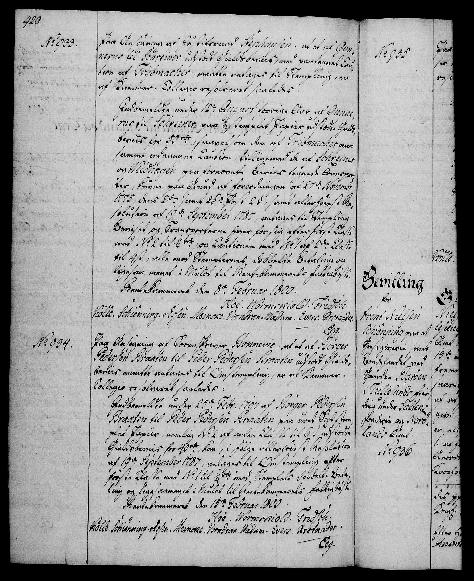 Rentekammeret, Kammerkanselliet, RA/EA-3111/G/Gg/Gga/L0016: Norsk ekspedisjonsprotokoll med register (merket RK 53.16), 1794-1800, s. 420