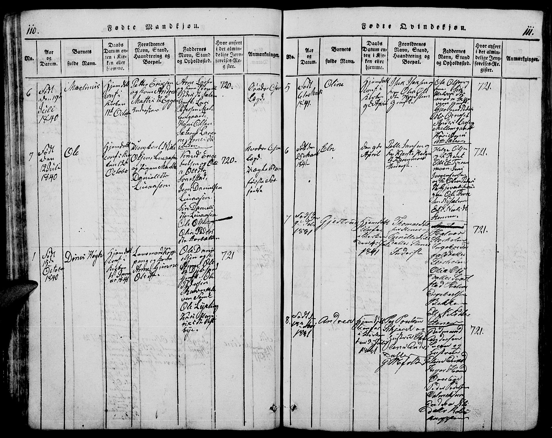 Trysil prestekontor, AV/SAH-PREST-046/H/Ha/Hab/L0005: Klokkerbok nr. 5, 1814-1877, s. 110-111