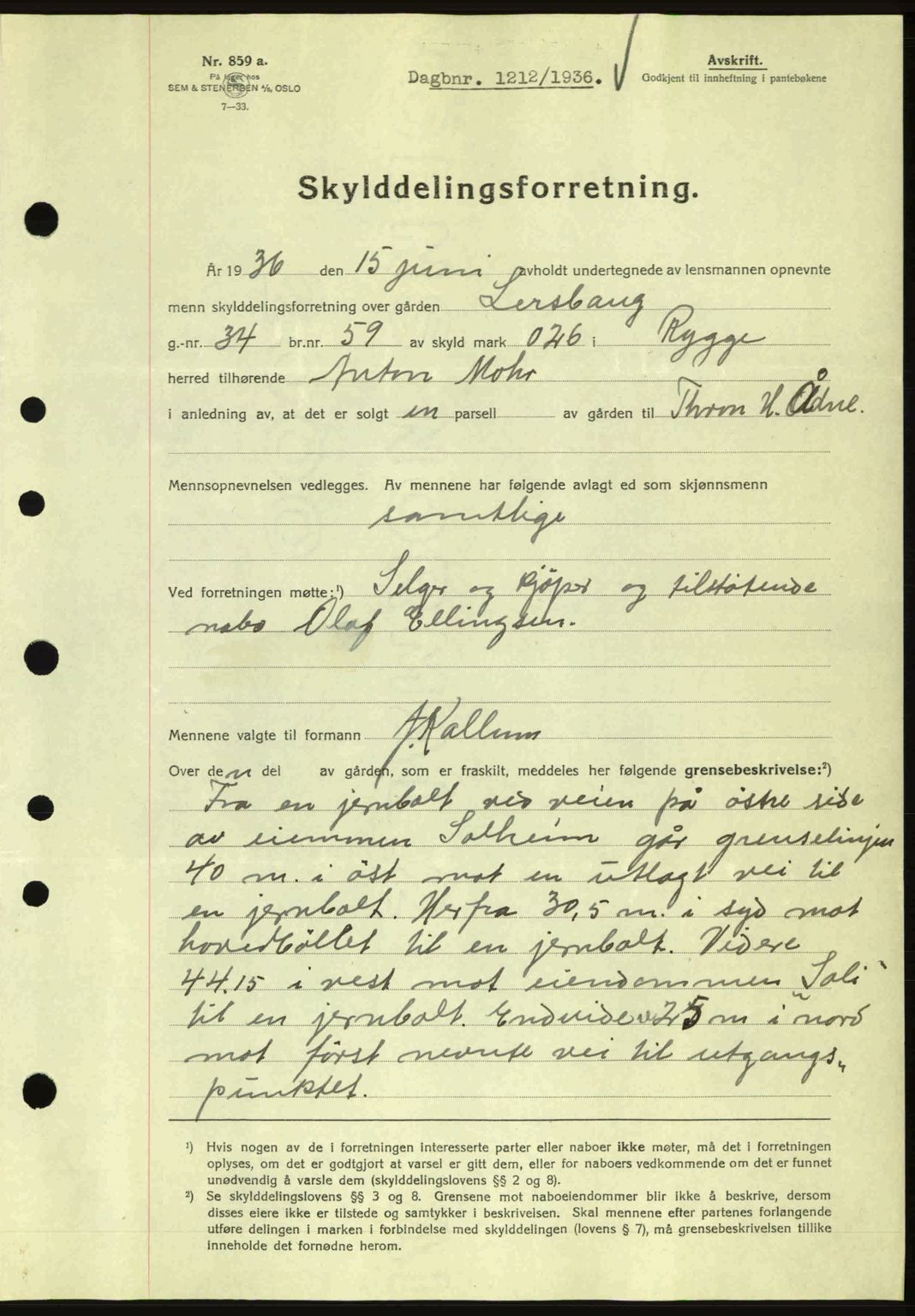 Moss sorenskriveri, SAO/A-10168: Pantebok nr. A1, 1936-1936, Dagboknr: 1212/1936