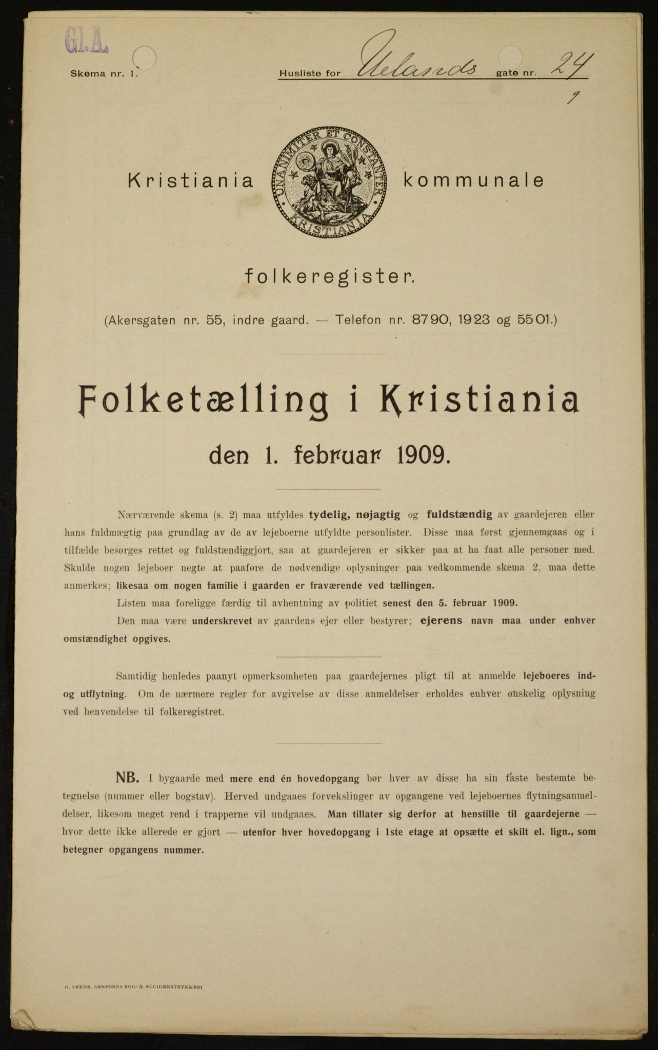 OBA, Kommunal folketelling 1.2.1909 for Kristiania kjøpstad, 1909, s. 107596