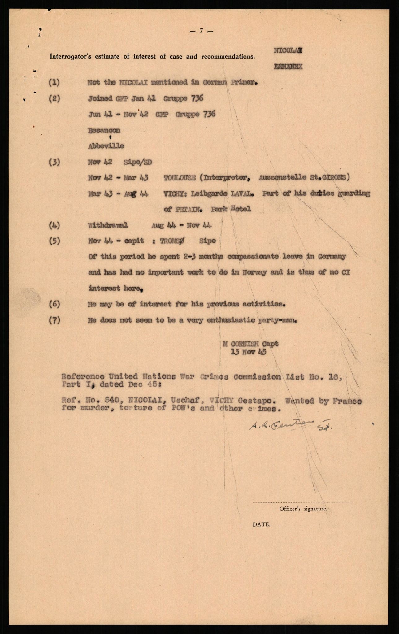 Forsvaret, Forsvarets overkommando II, AV/RA-RAFA-3915/D/Db/L0024: CI Questionaires. Tyske okkupasjonsstyrker i Norge. Tyskere., 1945-1946, s. 144