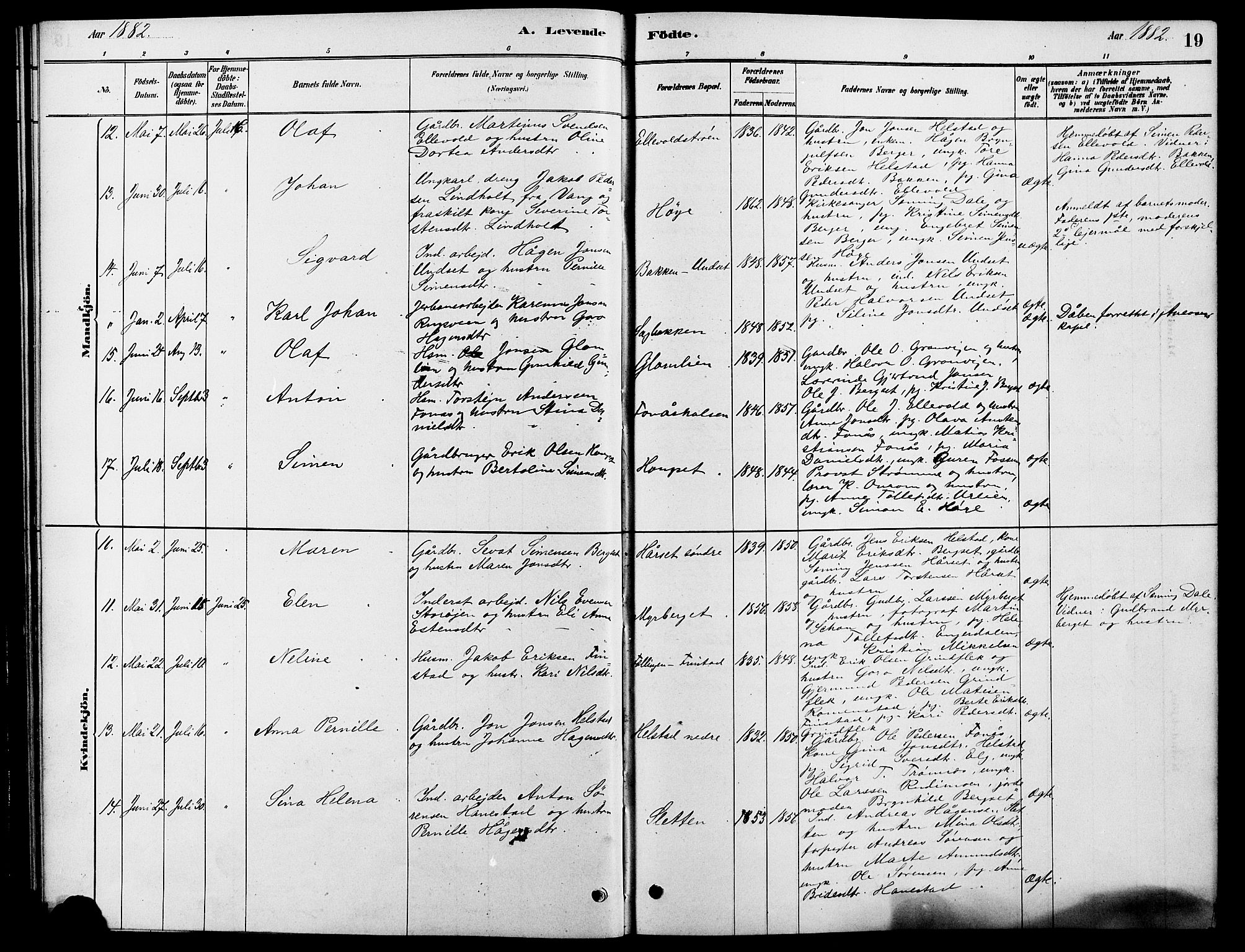 Rendalen prestekontor, AV/SAH-PREST-054/H/Ha/Hab/L0003: Klokkerbok nr. 3, 1879-1904, s. 19