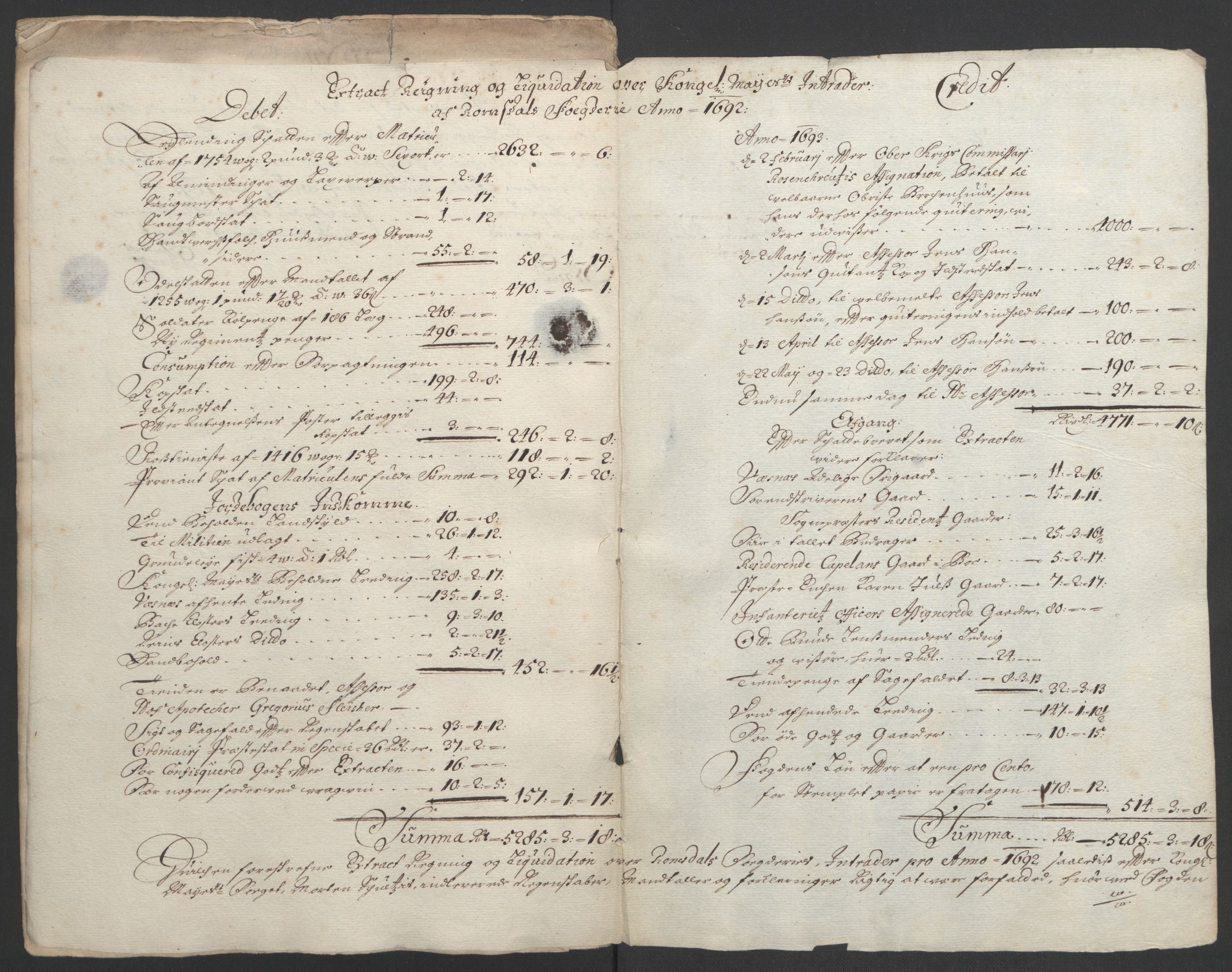 Rentekammeret inntil 1814, Reviderte regnskaper, Fogderegnskap, RA/EA-4092/R55/L3650: Fogderegnskap Romsdal, 1692, s. 10
