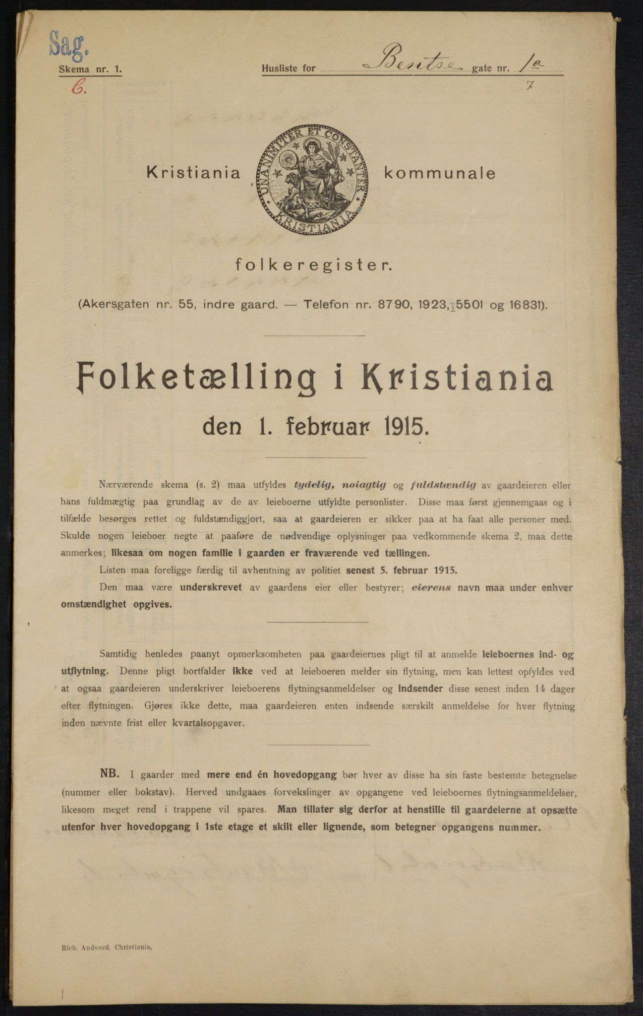 OBA, Kommunal folketelling 1.2.1915 for Kristiania, 1915, s. 3550