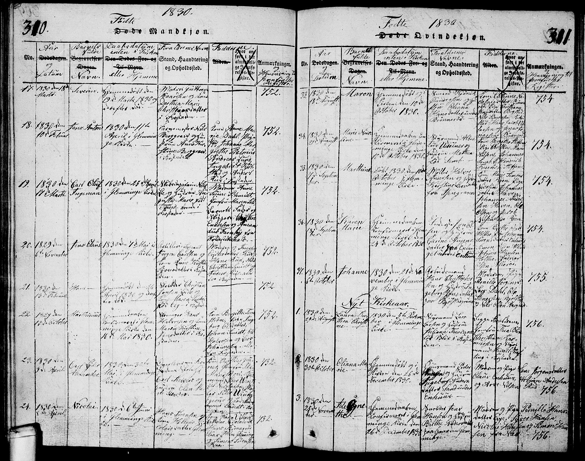Glemmen prestekontor Kirkebøker, AV/SAO-A-10908/G/Ga/L0001: Klokkerbok nr. 1, 1816-1838, s. 310-311