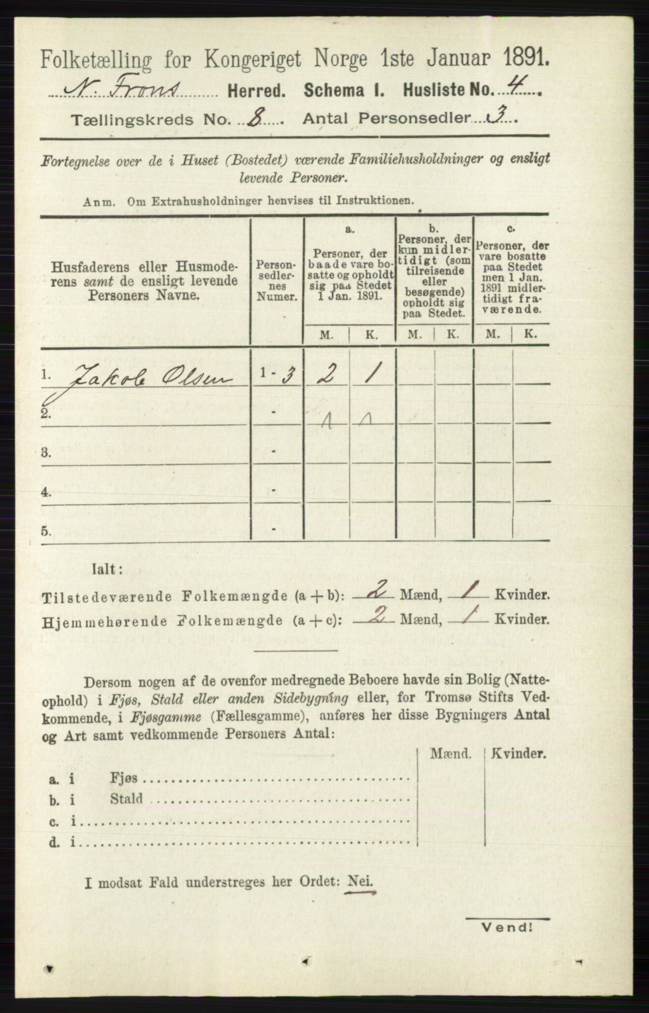 RA, Folketelling 1891 for 0518 Nord-Fron herred, 1891, s. 3383