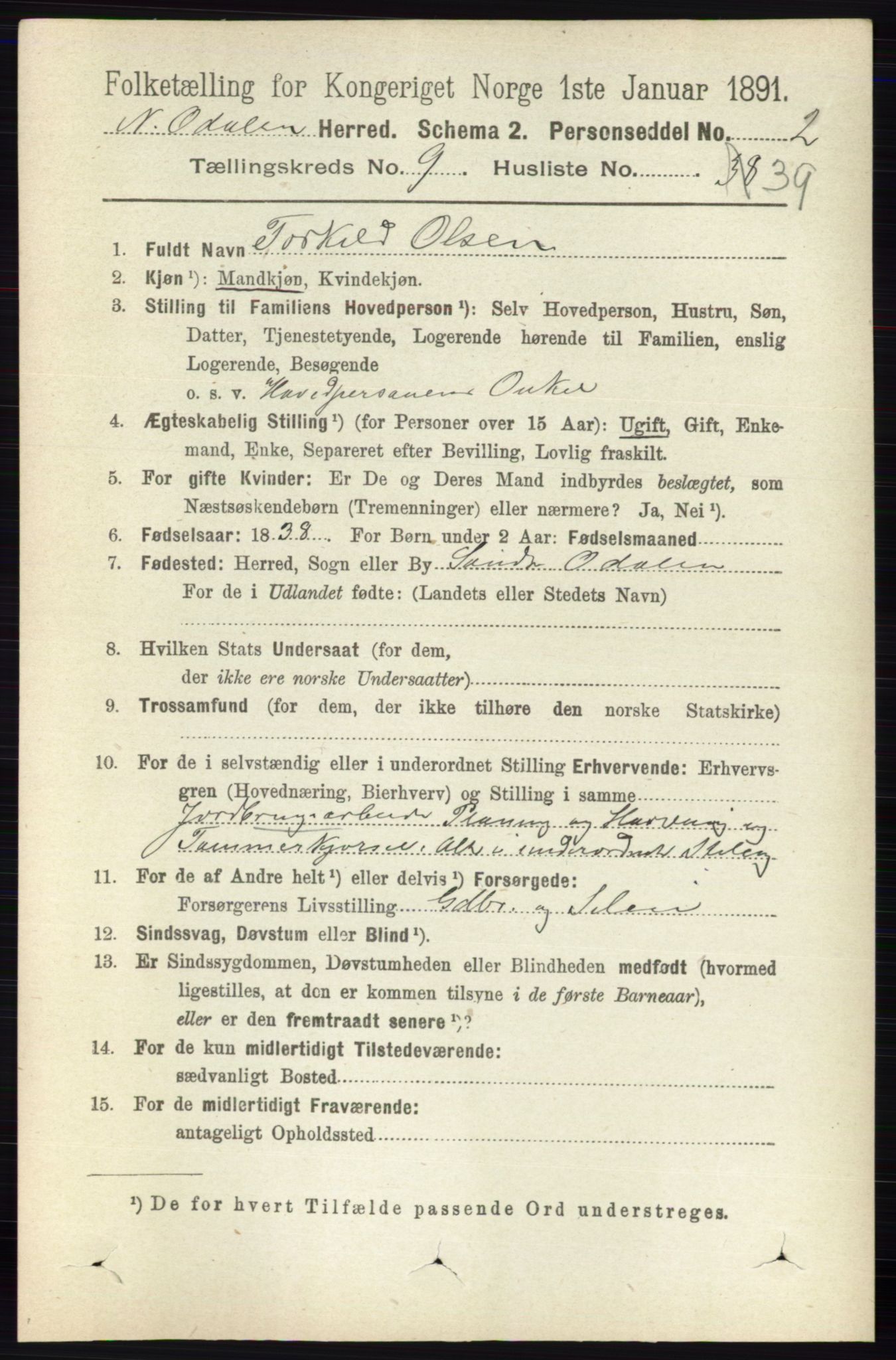 RA, Folketelling 1891 for 0418 Nord-Odal herred, 1891, s. 4250