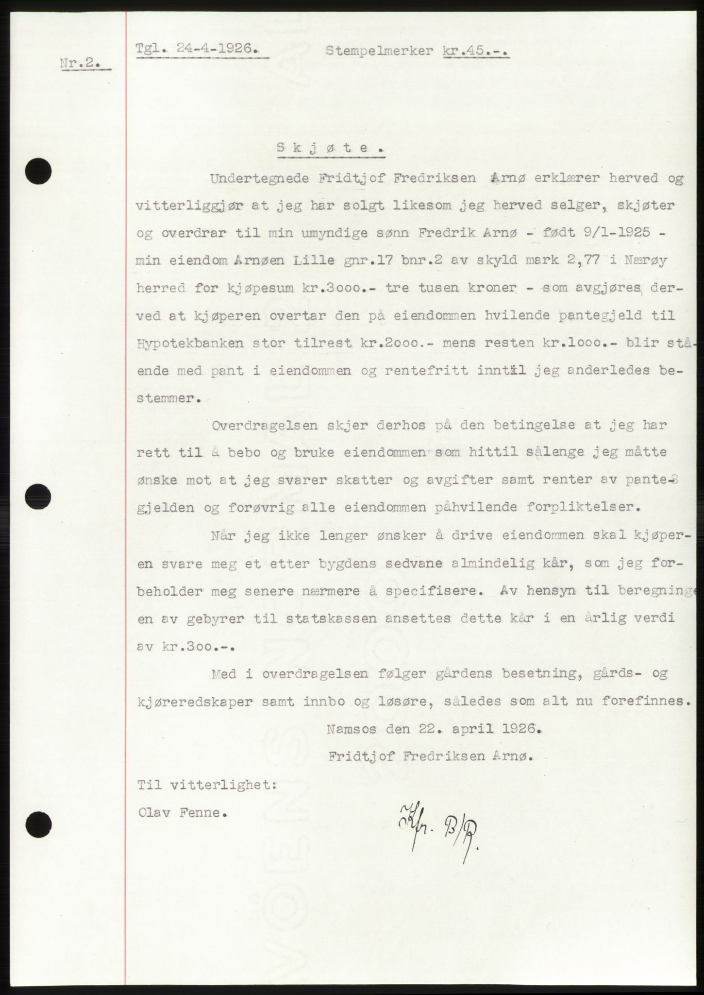 Namdal sorenskriveri, SAT/A-4133/1/2/2C: Pantebok nr. -, 1926-1930, Tingl.dato: 24.04.1926