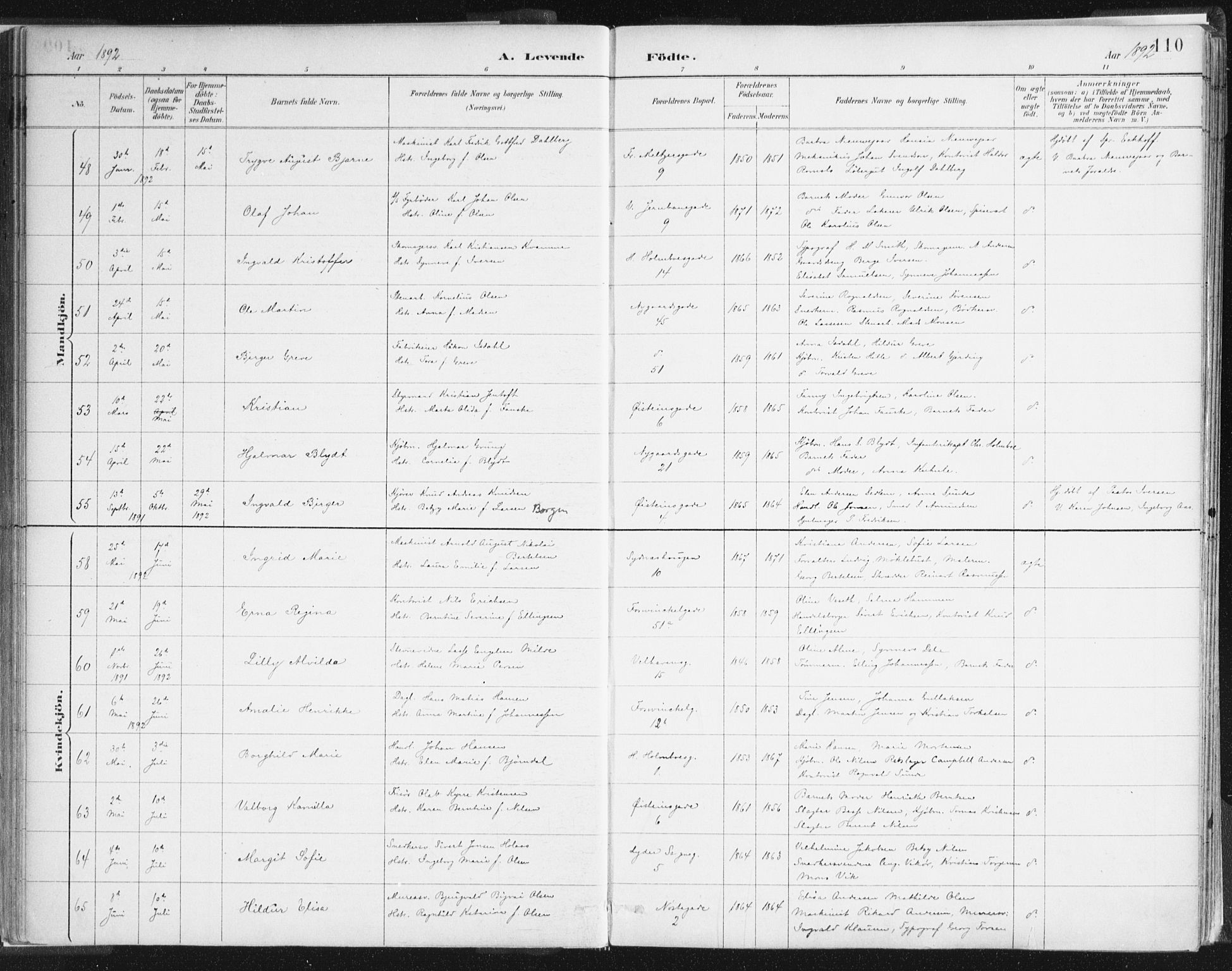 Johanneskirken sokneprestembete, SAB/A-76001/H/Haa/L0001: Ministerialbok nr. A 1, 1885-1900, s. 110