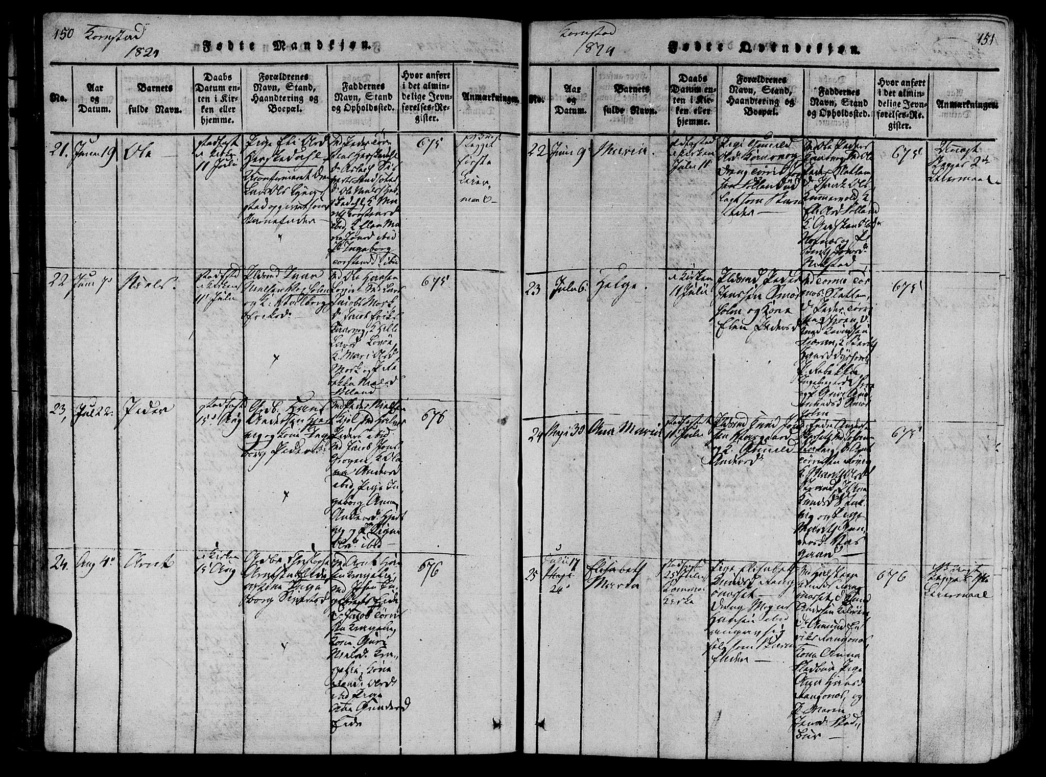 Ministerialprotokoller, klokkerbøker og fødselsregistre - Møre og Romsdal, AV/SAT-A-1454/568/L0800: Ministerialbok nr. 568A09 /3, 1820-1830, s. 150-151