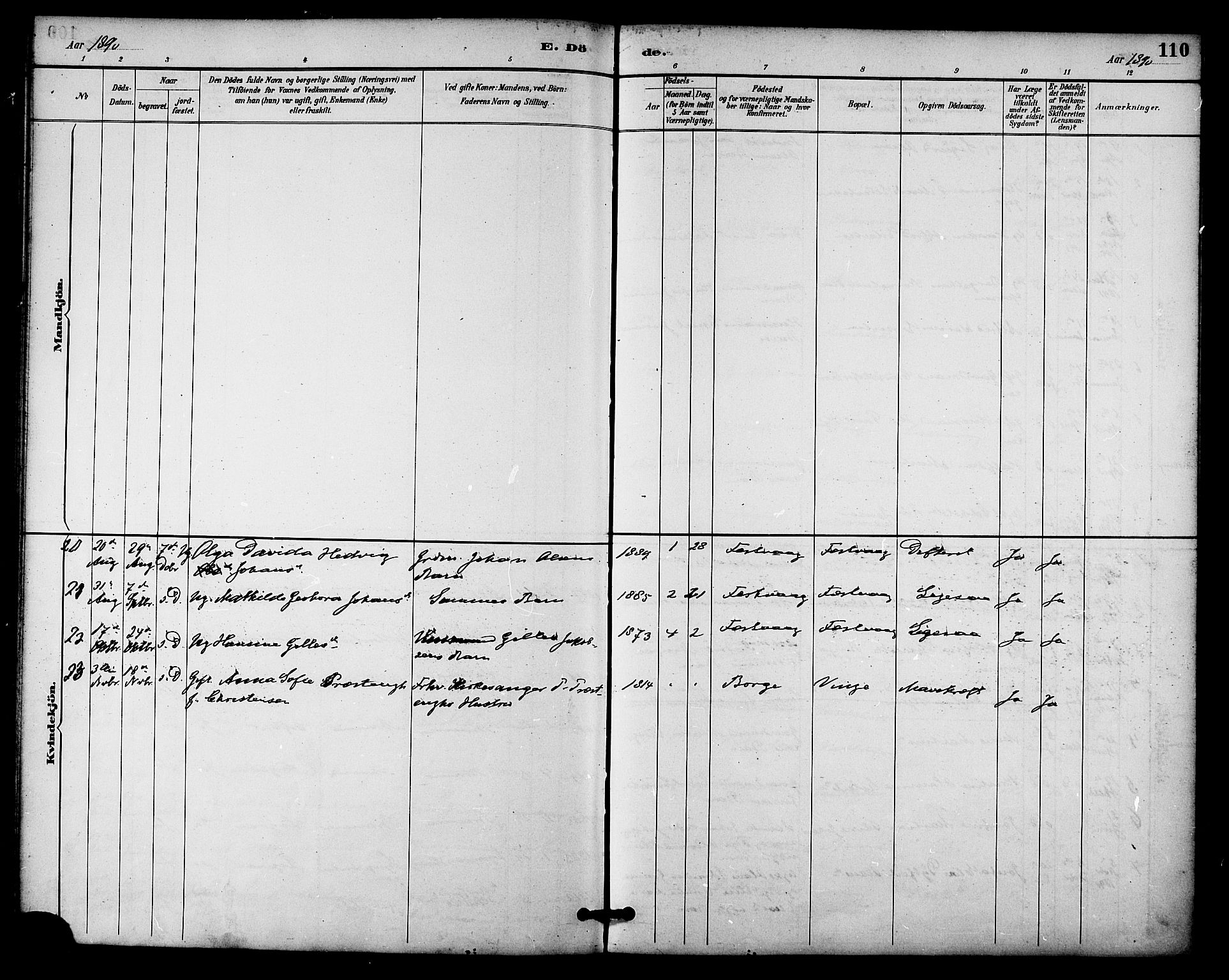 Ministerialprotokoller, klokkerbøker og fødselsregistre - Nordland, SAT/A-1459/876/L1097: Ministerialbok nr. 876A03, 1886-1896, s. 110