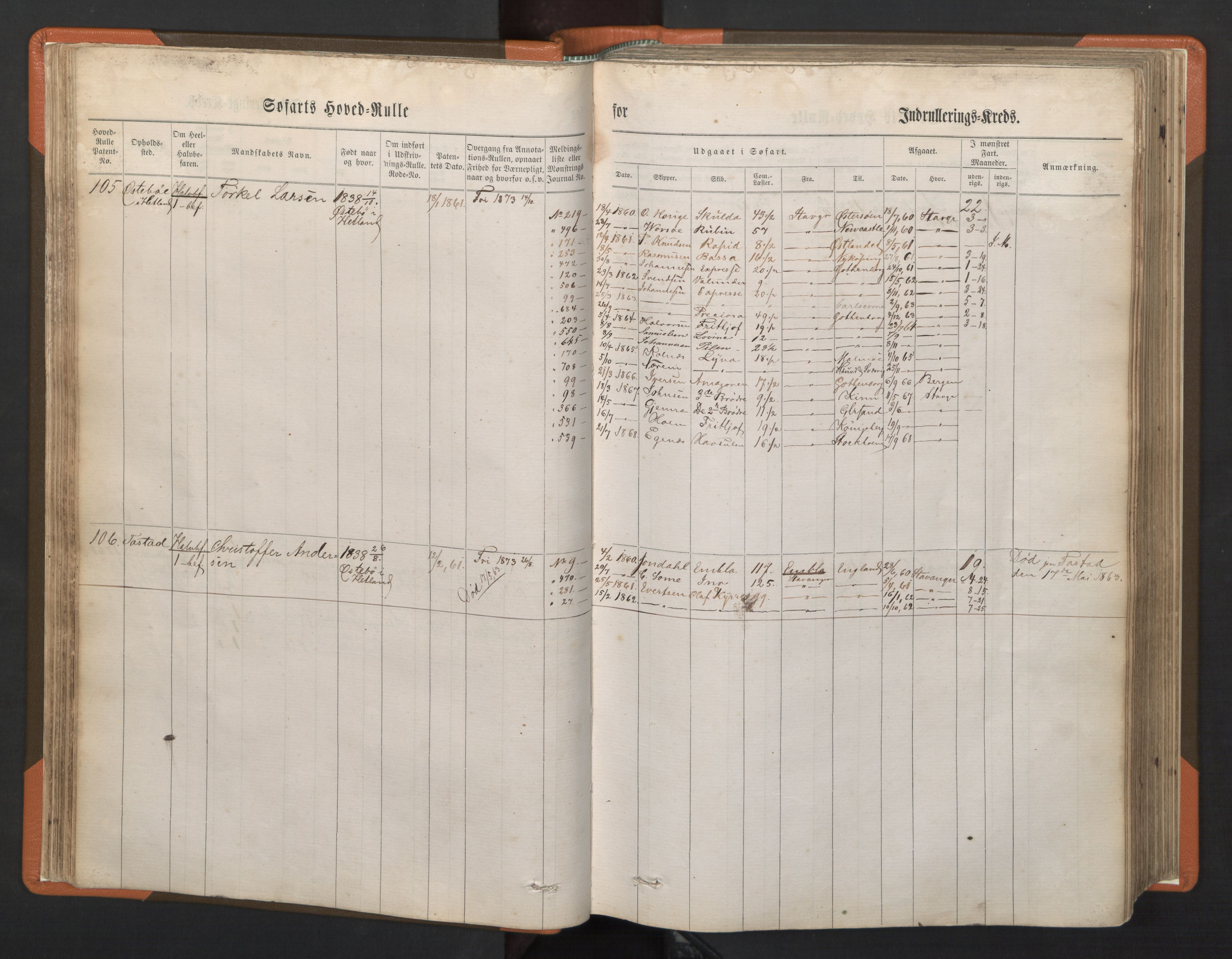 Stavanger sjømannskontor, AV/SAST-A-102006/F/Fb/Fbb/L0001: Sjøfartshovedrulle, patentnr. 1-720 (del 1), 1860-1863, s. 56