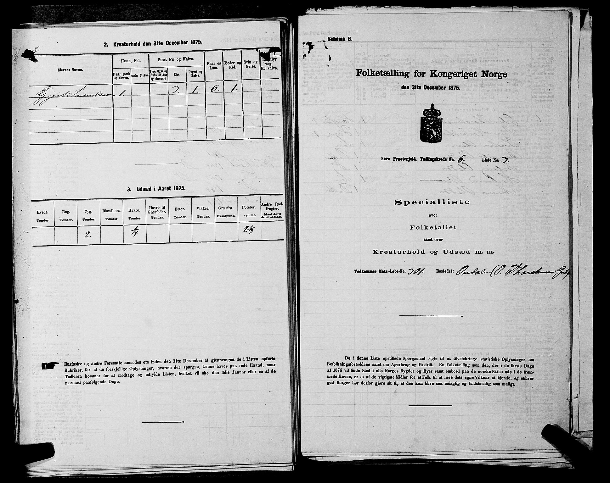 SAKO, Folketelling 1875 for 0633P Nore prestegjeld, 1875, s. 849