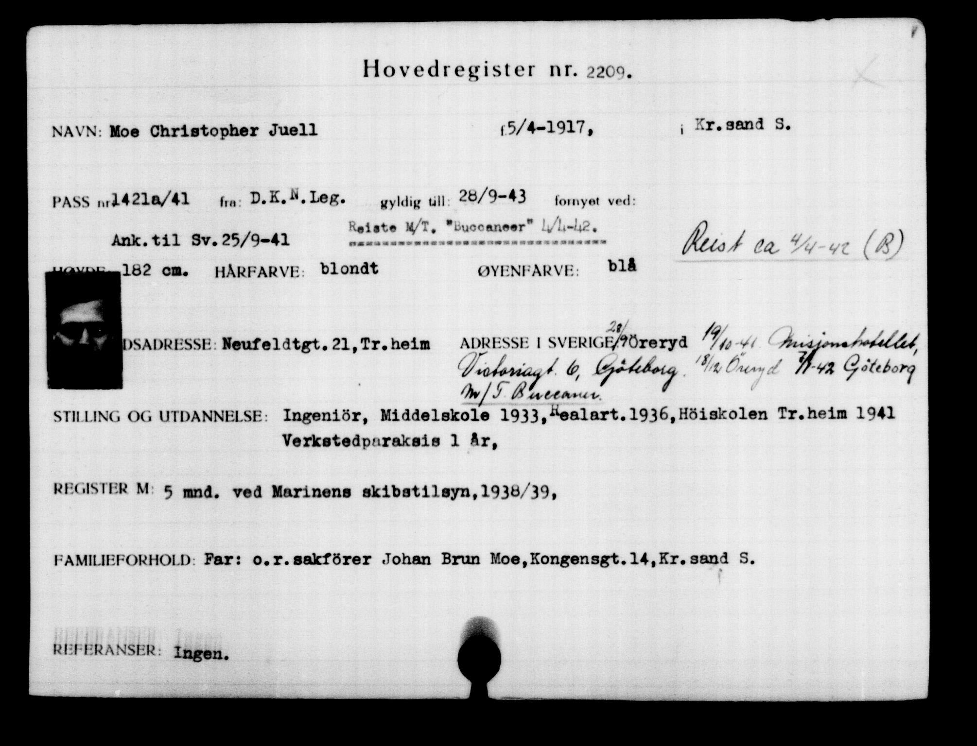 Utenriksstasjonene, Legasjonen i Stockholm, Flyktningkontoret, AV/RA-S-6753/V/Va/L0003: Kjesäterkartoteket, flyktninger med registreringsnr. 2001-3495, 1940-1945, s. 291