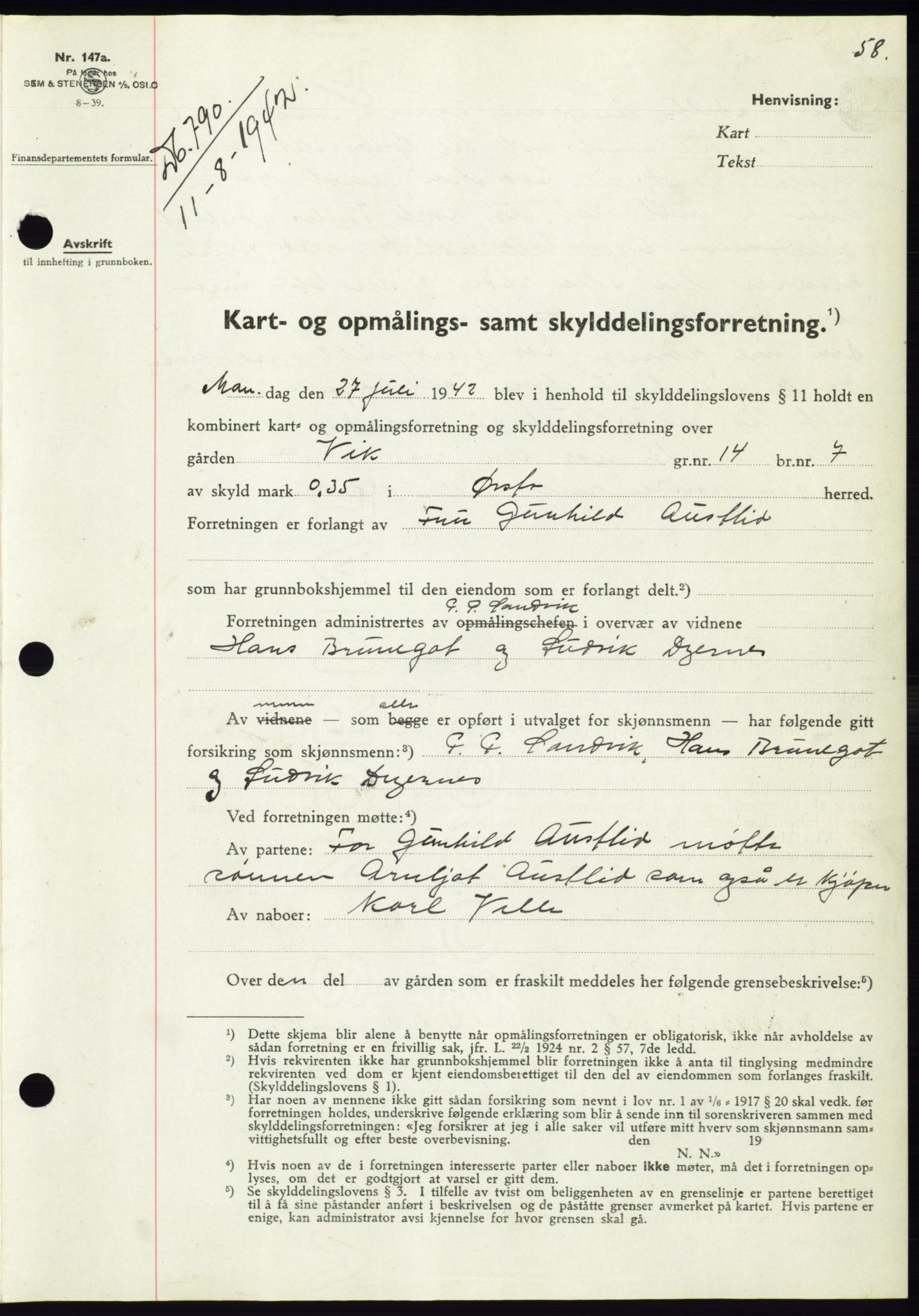 Søre Sunnmøre sorenskriveri, SAT/A-4122/1/2/2C/L0074: Pantebok nr. 68, 1942-1943, Dagboknr: 790/1942