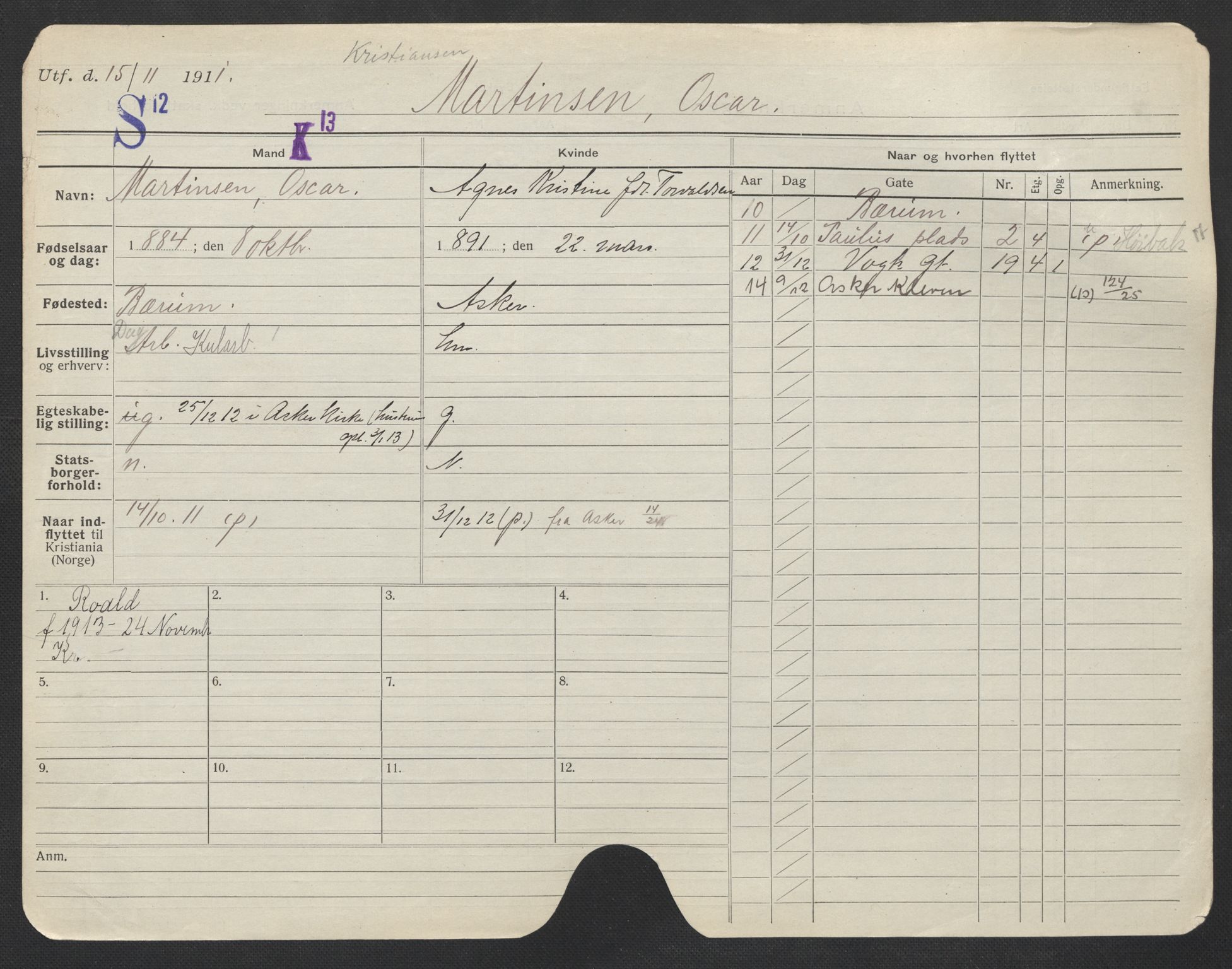 Oslo folkeregister, Registerkort, AV/SAO-A-11715/F/Fa/Fac/L0007: Menn, 1906-1914, s. 601a