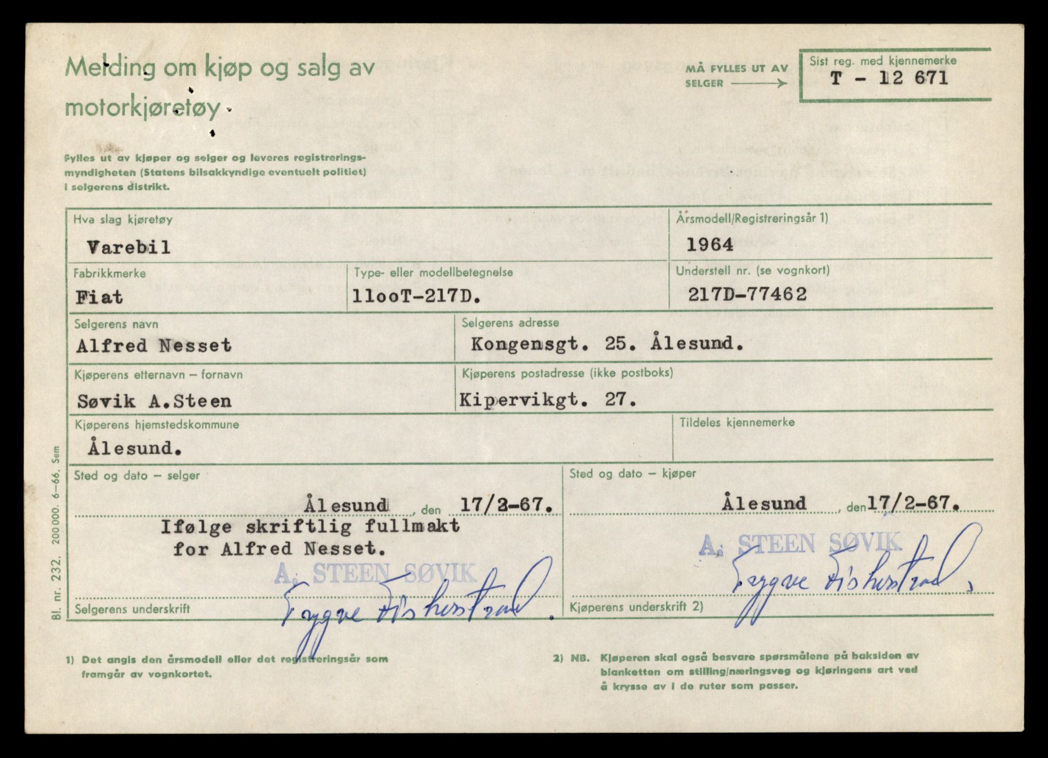 Møre og Romsdal vegkontor - Ålesund trafikkstasjon, AV/SAT-A-4099/F/Fe/L0035: Registreringskort for kjøretøy T 12653 - T 12829, 1927-1998, s. 351