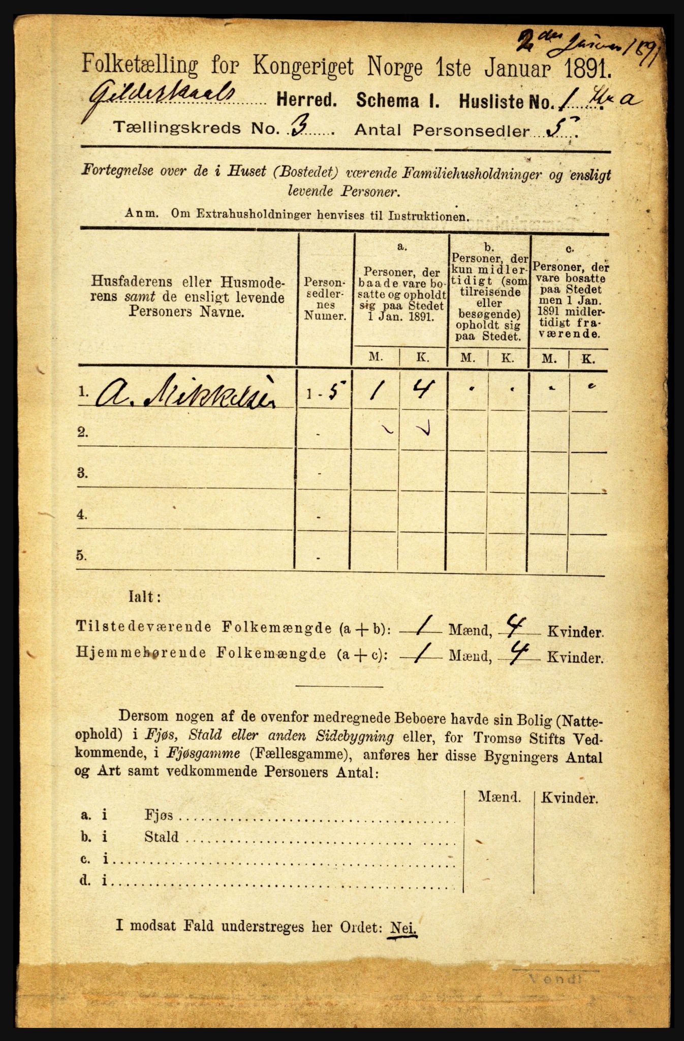 RA, Folketelling 1891 for 1838 Gildeskål herred, 1891, s. 713