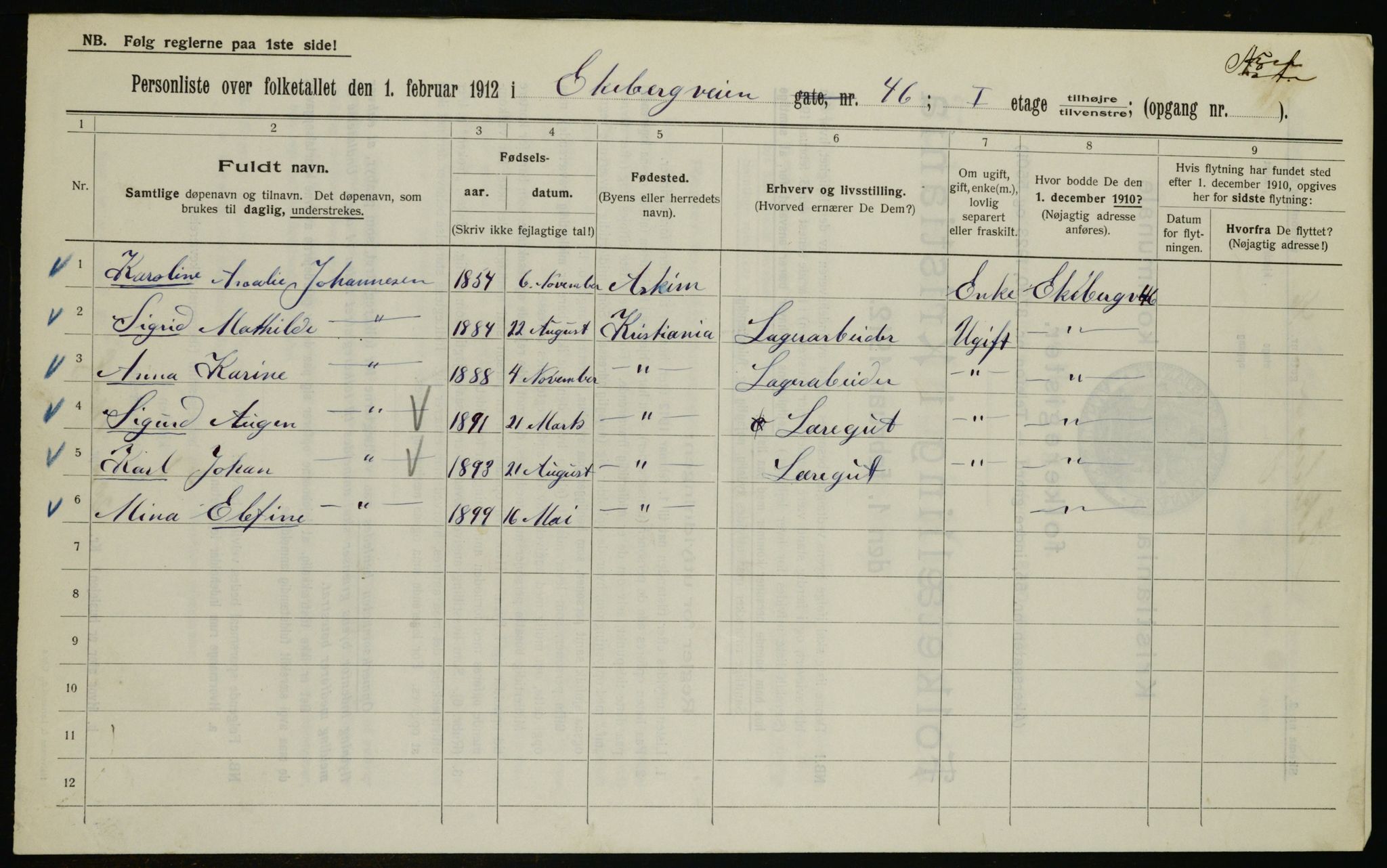 OBA, Kommunal folketelling 1.2.1912 for Kristiania, 1912, s. 20355