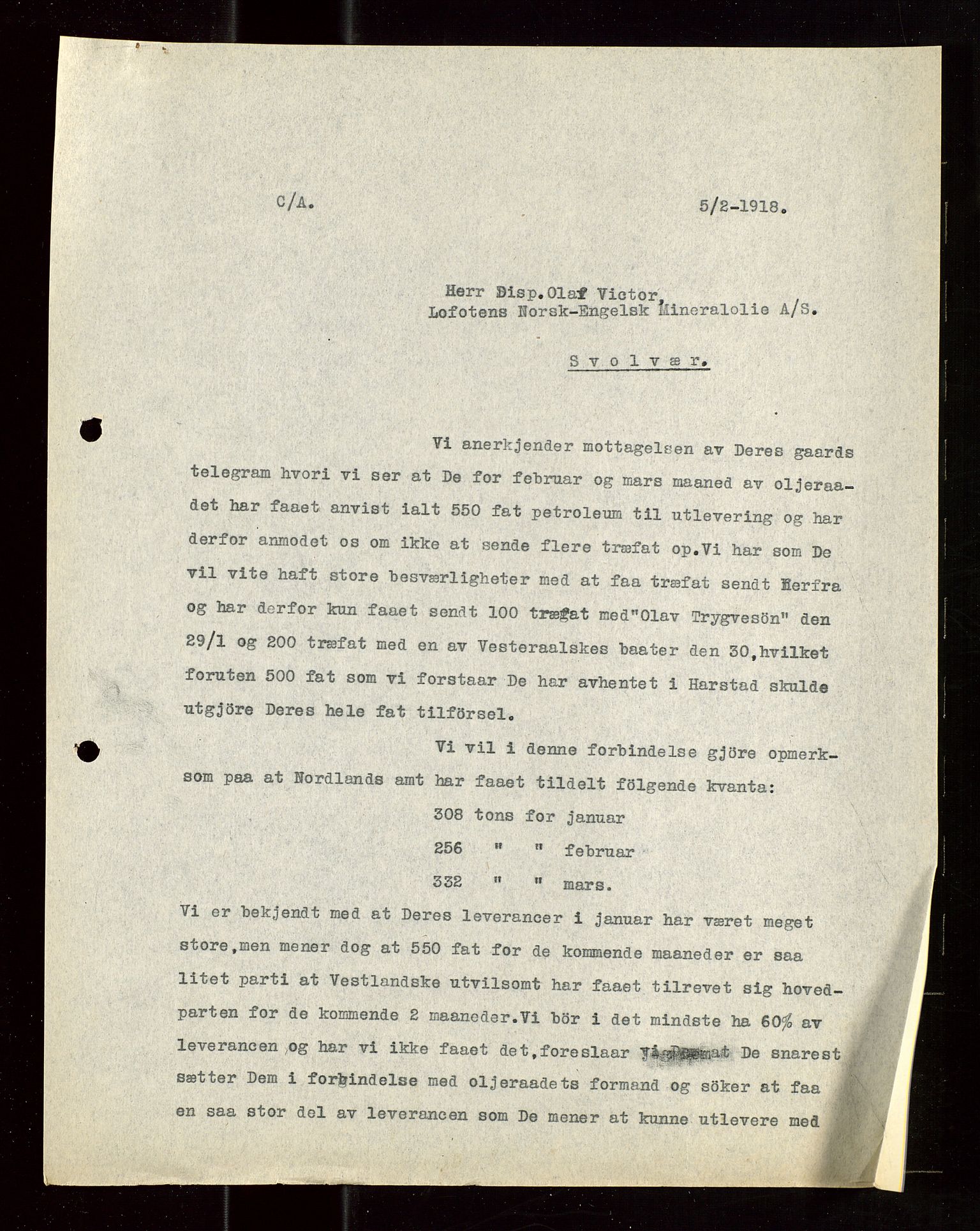 Pa 1521 - A/S Norske Shell, AV/SAST-A-101915/E/Ea/Eaa/L0022: Sjefskorrespondanse, 1918, s. 59