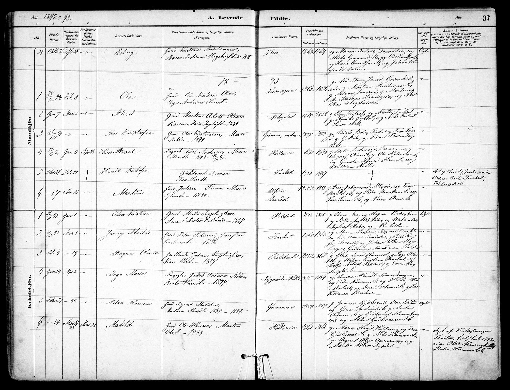 Nes prestekontor Kirkebøker, AV/SAO-A-10410/F/Fb/L0002: Ministerialbok nr. II 2, 1883-1918, s. 37