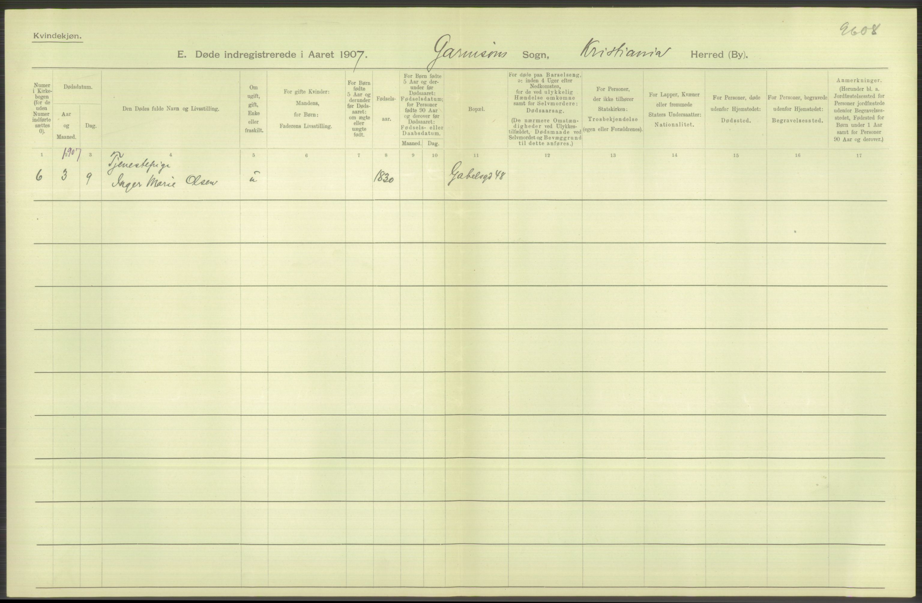 Statistisk sentralbyrå, Sosiodemografiske emner, Befolkning, AV/RA-S-2228/D/Df/Dfa/Dfae/L0009: Kristiania: Døde, 1907, s. 592