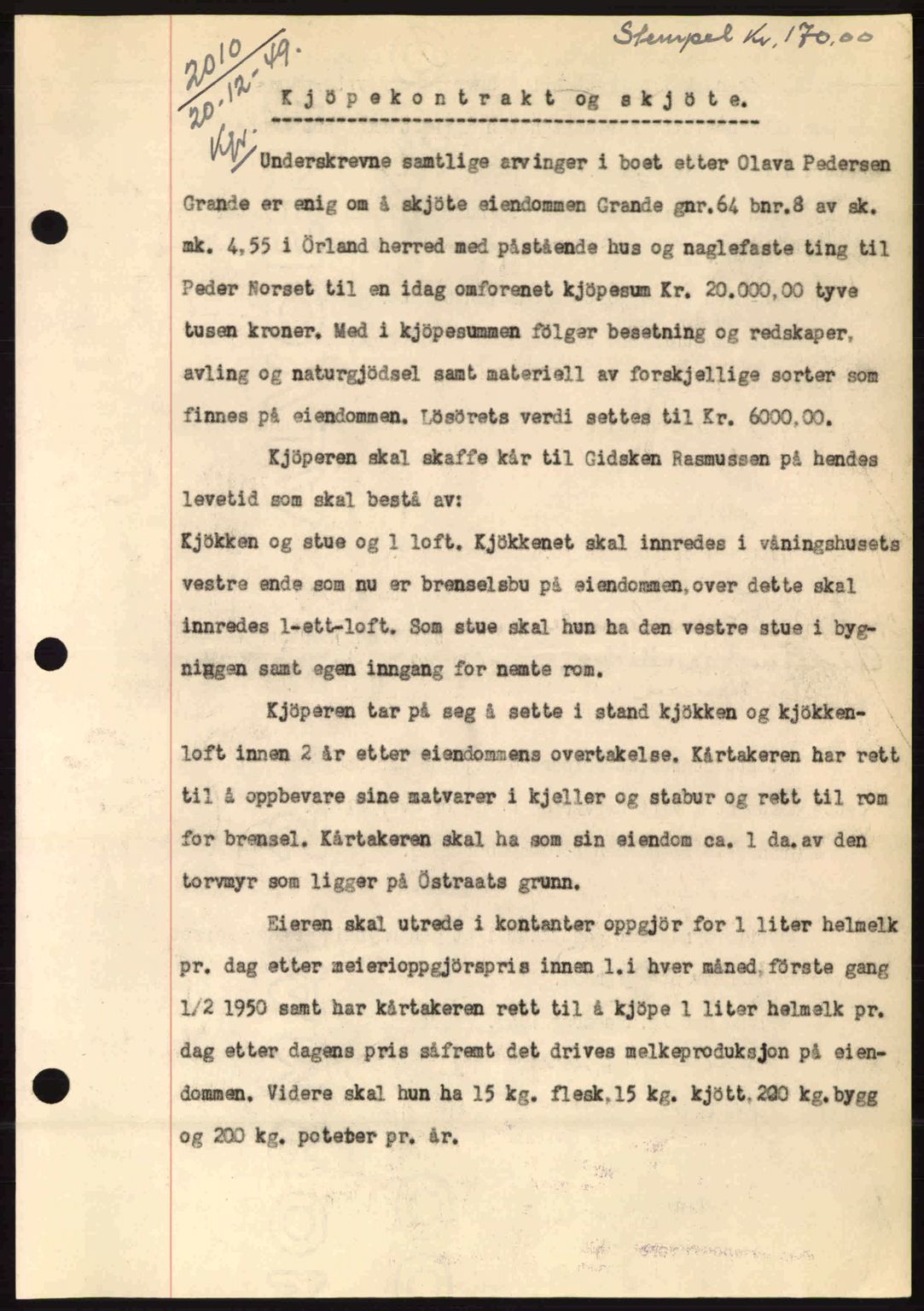 Fosen sorenskriveri, AV/SAT-A-1107/1/2/2C: Pantebok nr. A10, 1949-1950, Dagboknr: 2010/1949