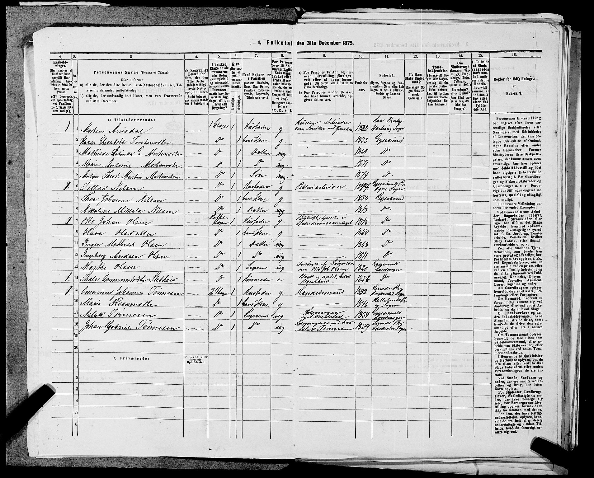 SAST, Folketelling 1875 for 1101B Eigersund prestegjeld, Egersund ladested, 1875, s. 320