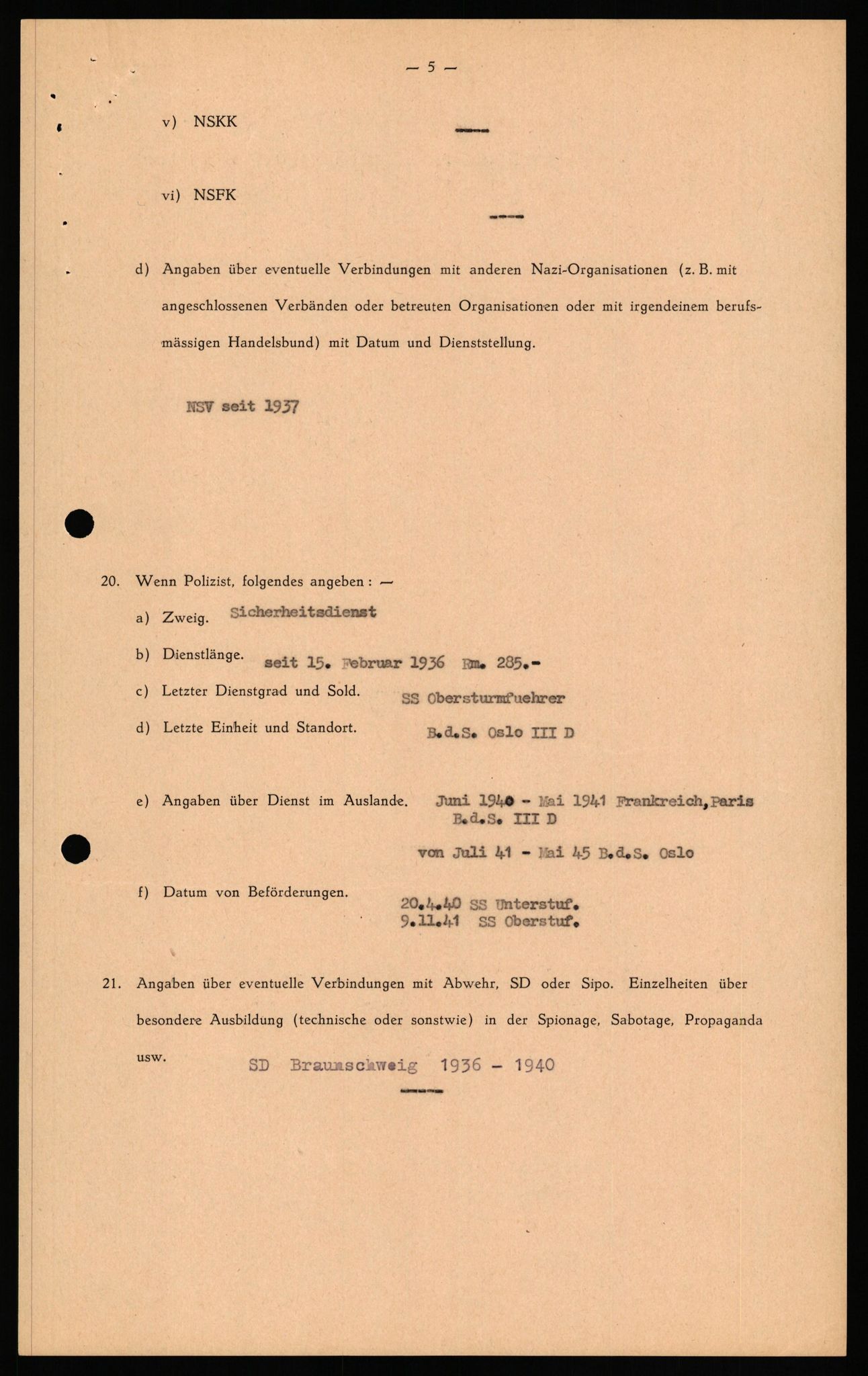 Forsvaret, Forsvarets overkommando II, AV/RA-RAFA-3915/D/Db/L0038: CI Questionaires. Tyske okkupasjonsstyrker i Norge. Østerrikere., 1945-1946, s. 272